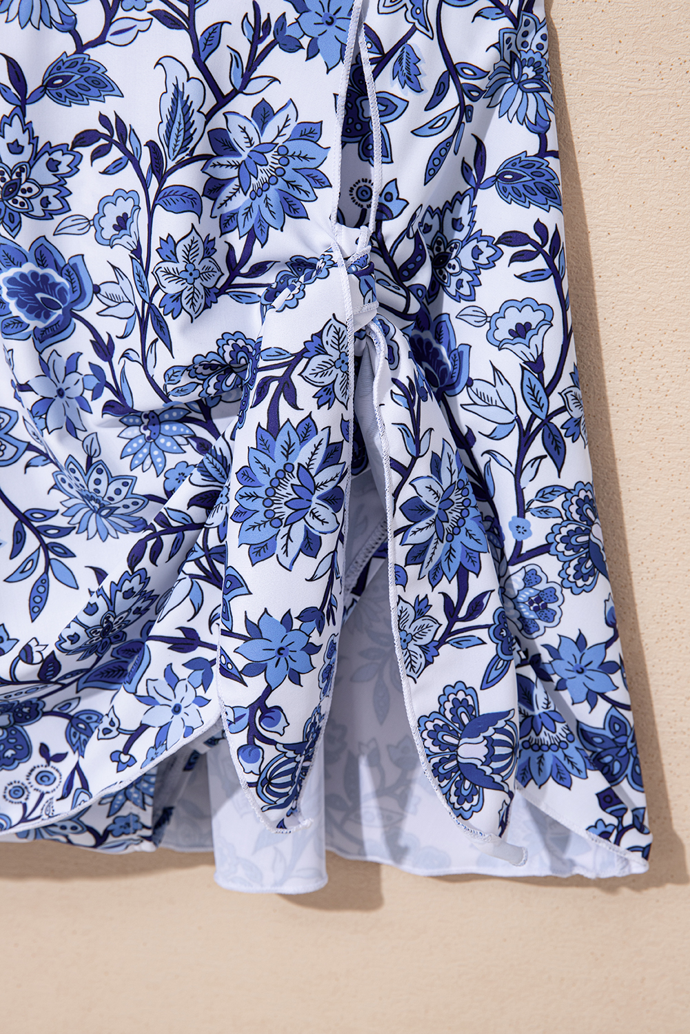 Sky Blue Crossed Back Floral Print Asymmetric Knot Side One Piece Swimsuit view 21
