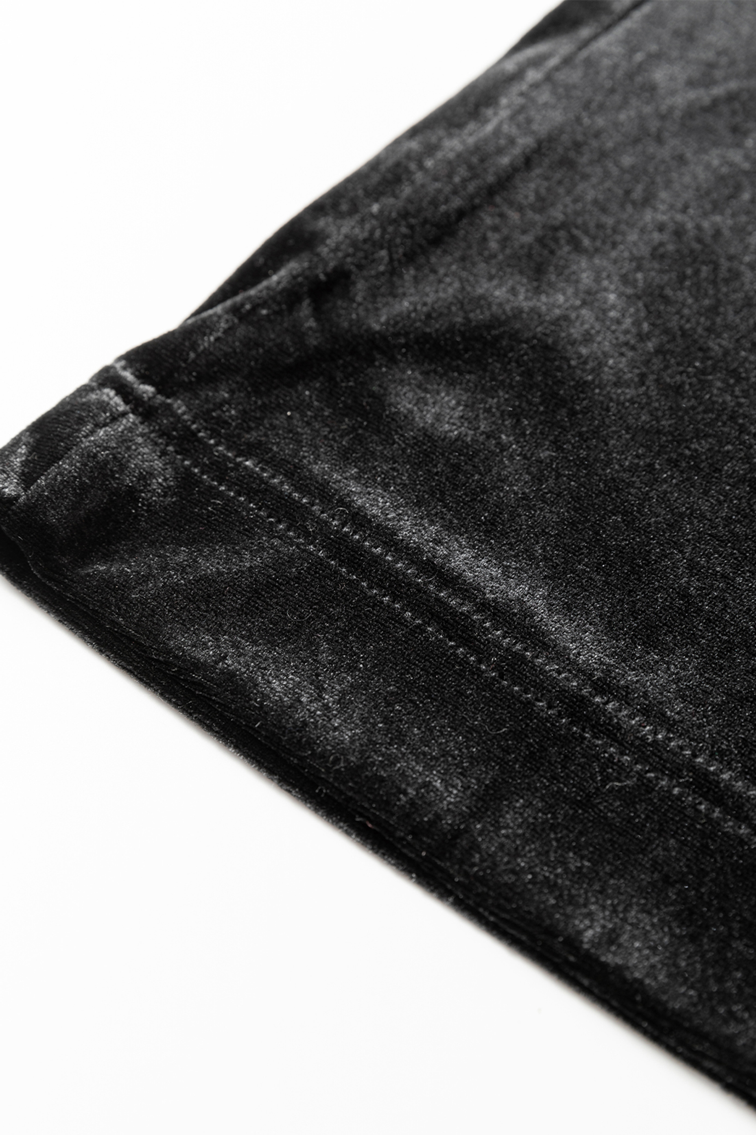 Black Shiny Velvet Drawstring High Waist Straight Leg Casual Pants view 9