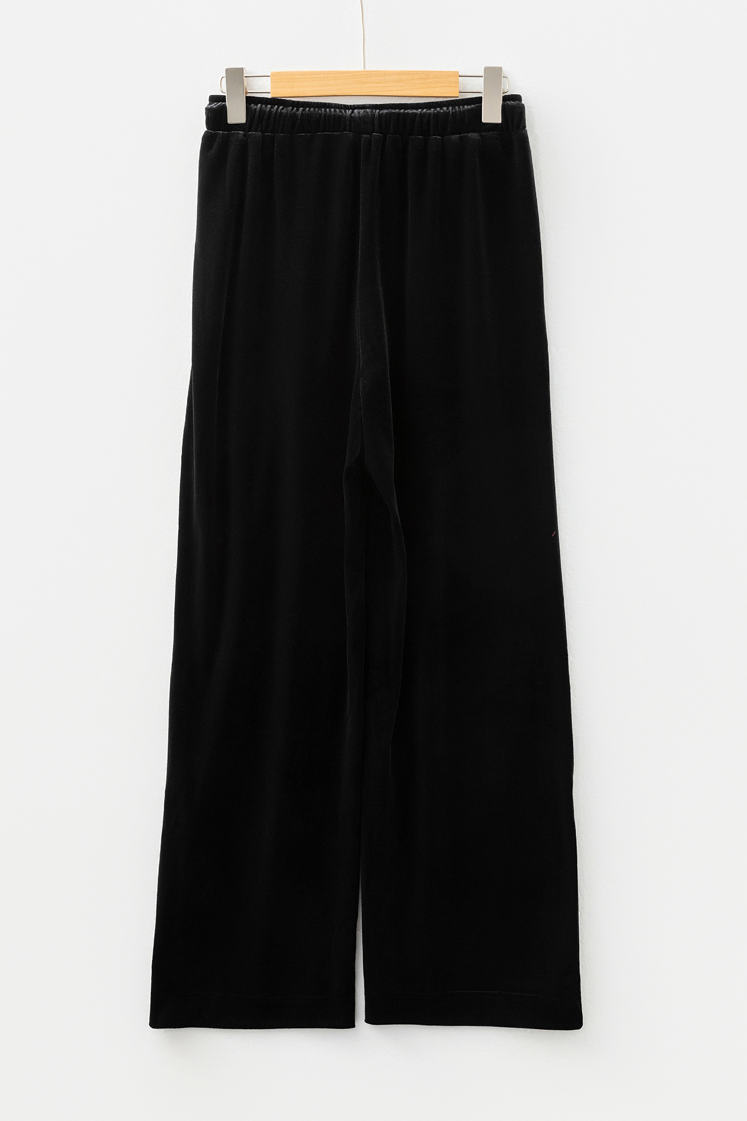Black Shiny Velvet Drawstring High Waist Straight Leg Casual Pants view 6