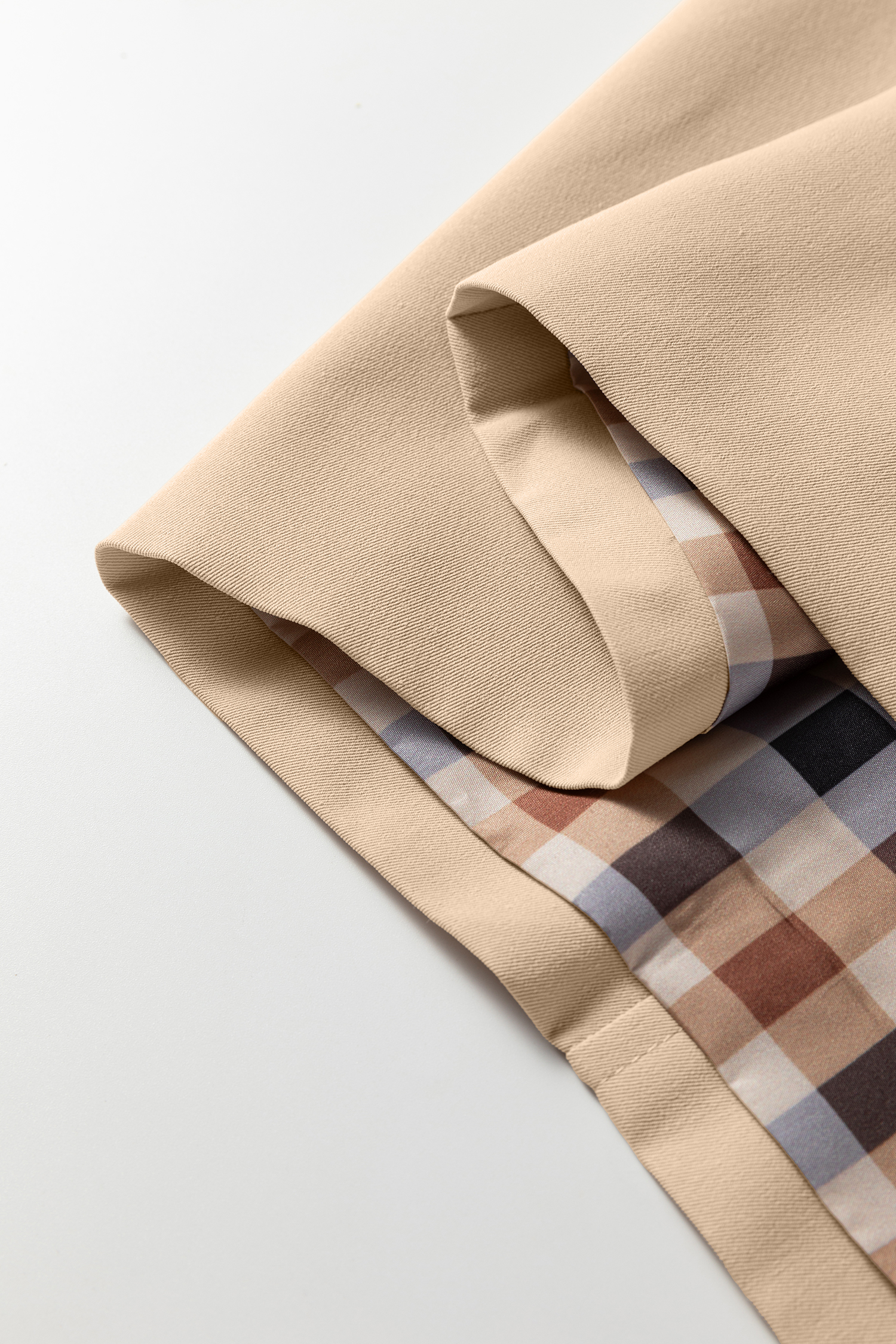 Parchment Plaid Liner Patchwork Single Breasted Trench Coat view 7