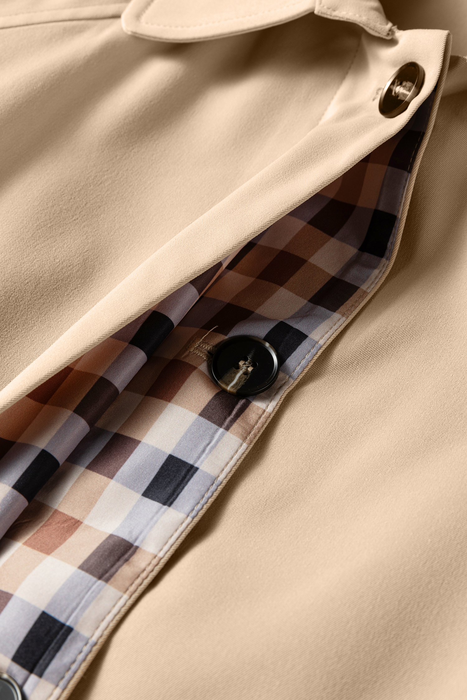 Parchment Plaid Liner Patchwork Single Breasted Trench Coat view 9