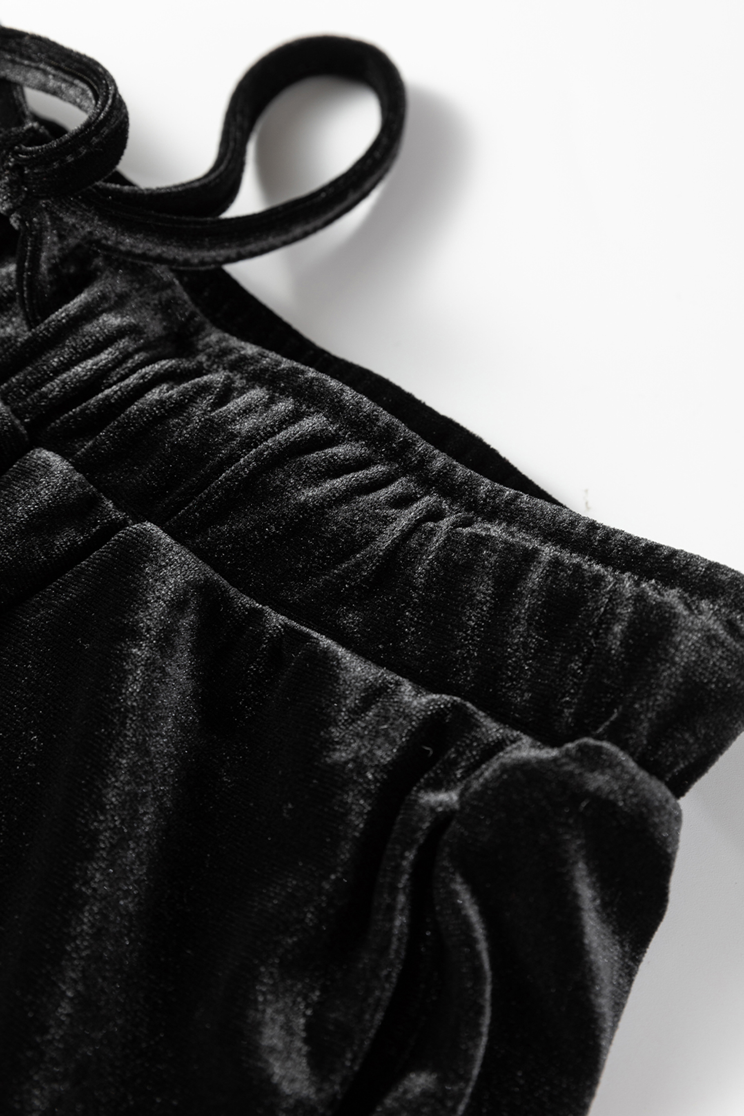 Black Shiny Velvet Drawstring High Waist Straight Leg Casual Pants view 11