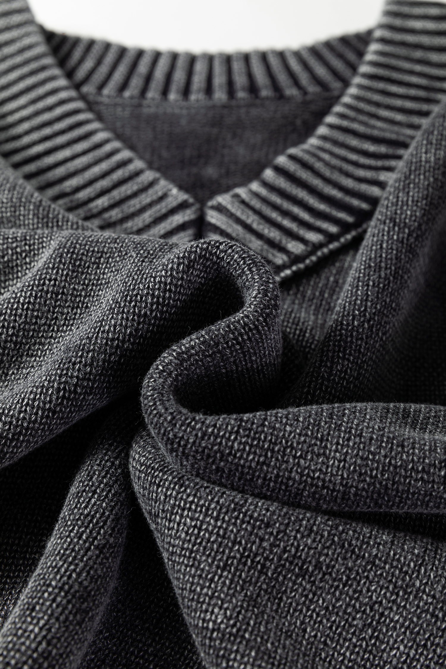 Black Mineral Wash V Neck Knit Exposed Seam Drop Shoulder Loose Sweater view 16