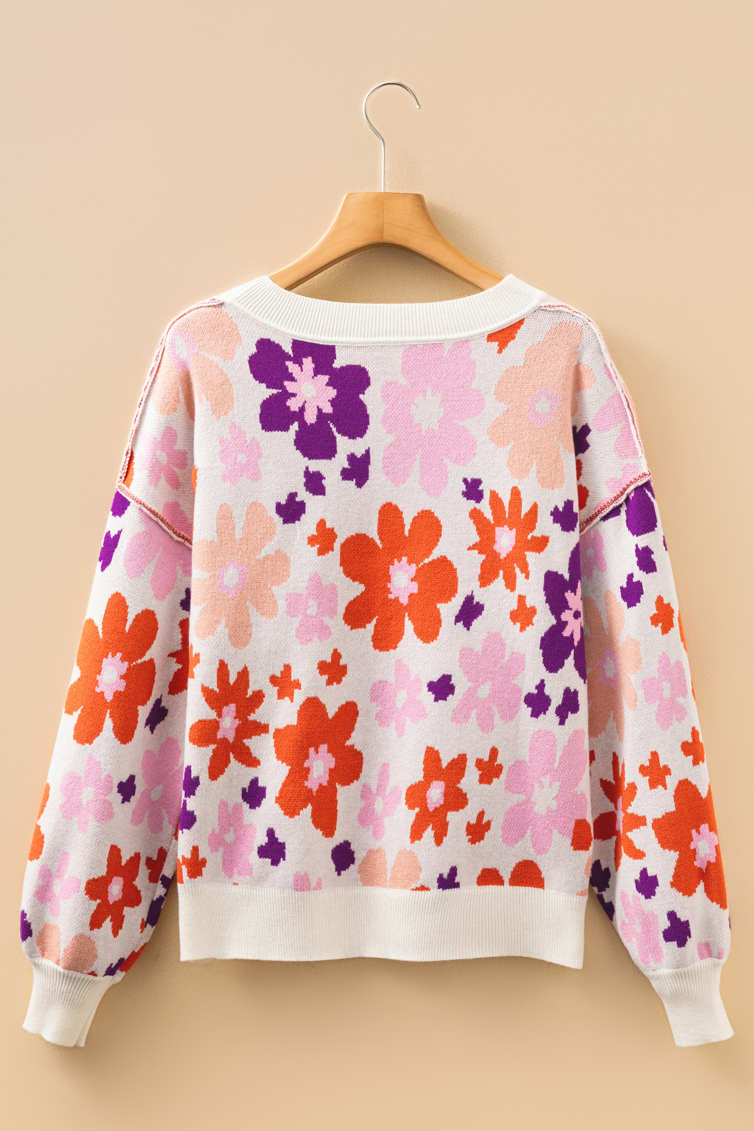 Khaki Fall Floral Pattern Drop Shoulder Sweater view 9