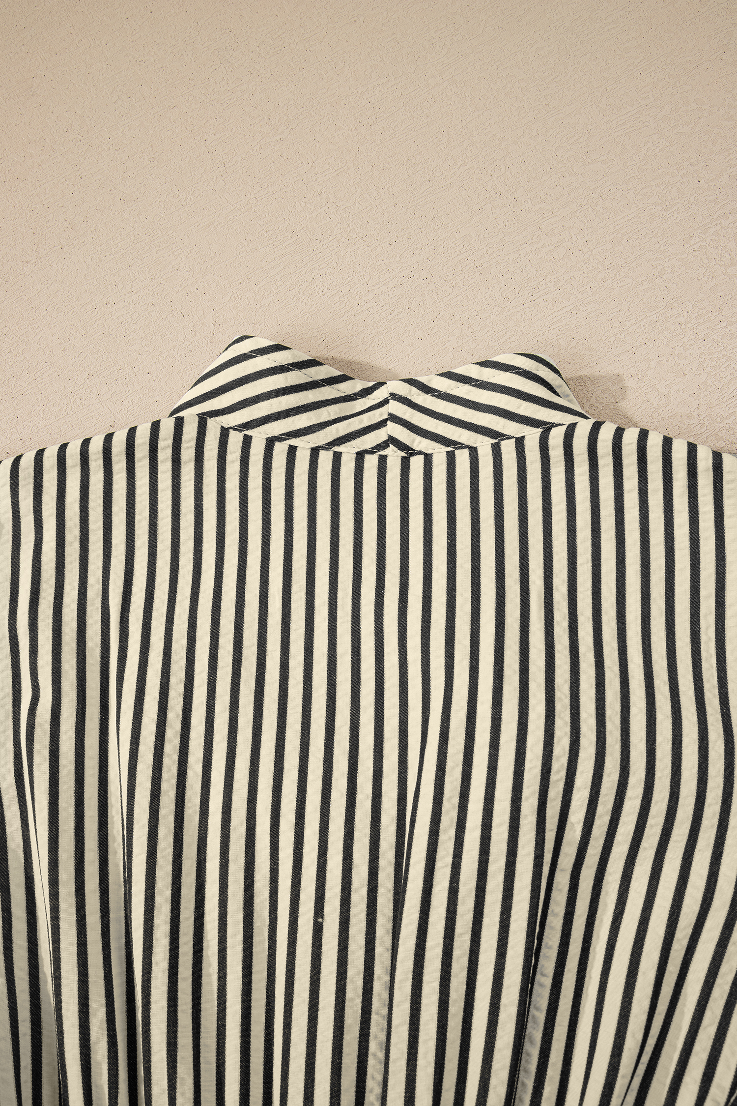 Black Stripe V Neck Zip Front Cinched High Waist Midi Dress view 13