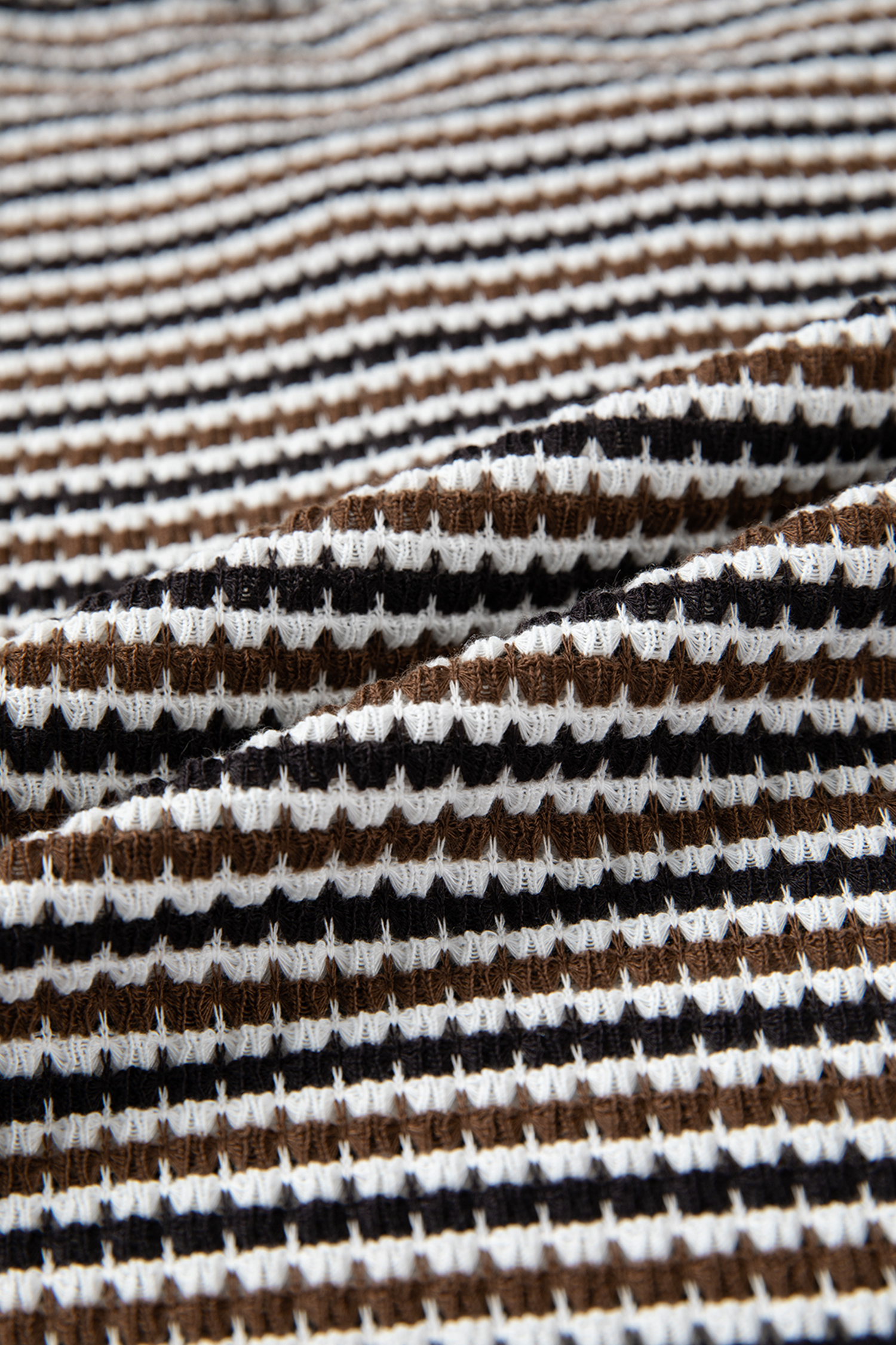 Brown Faux Two Piece Textured Striped Round Neck Long Sleeve T Shirt view 21