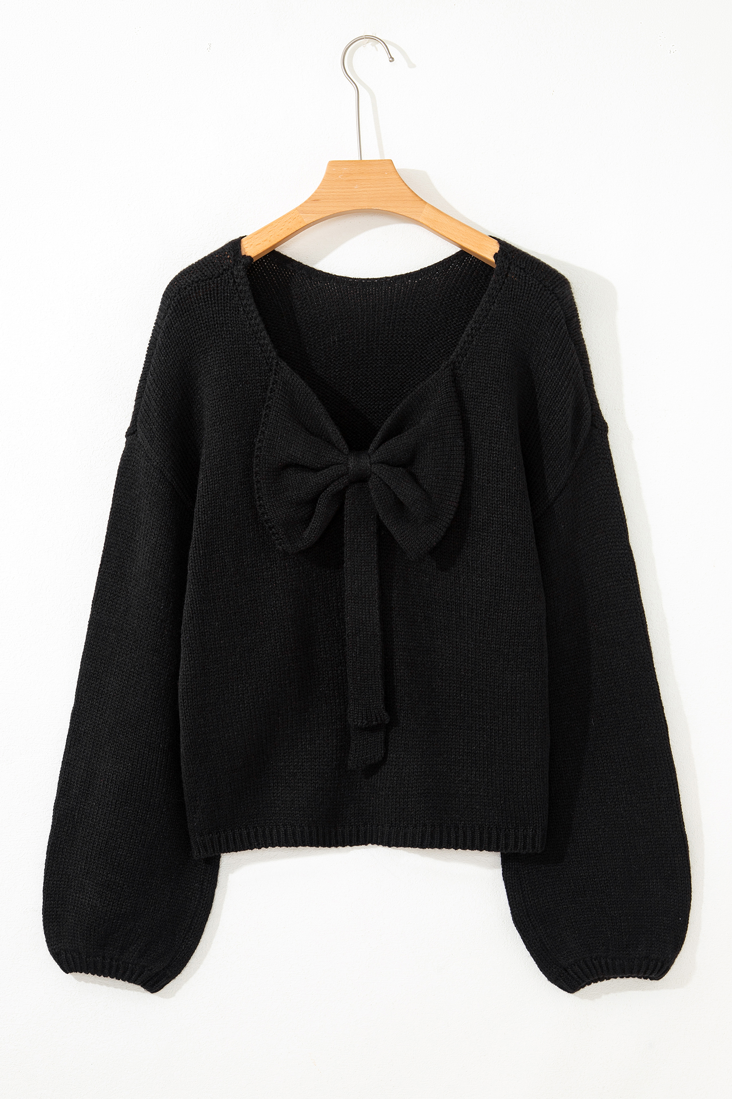 Black Bow Backless Bubble Sleeve Sweater view 6