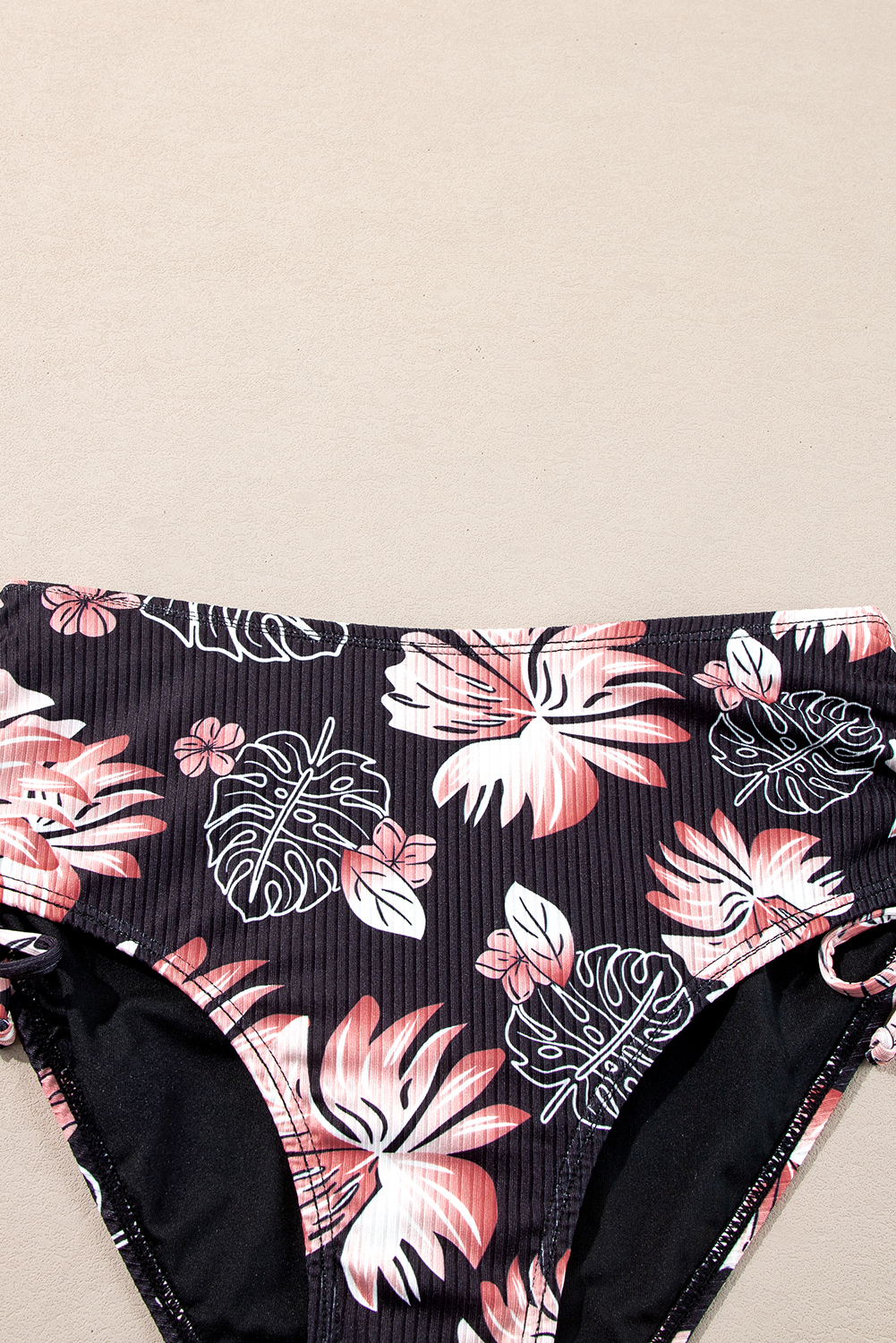 Black Ribbed Knit High Waist 2pcs Bikini Swimsuit view 11