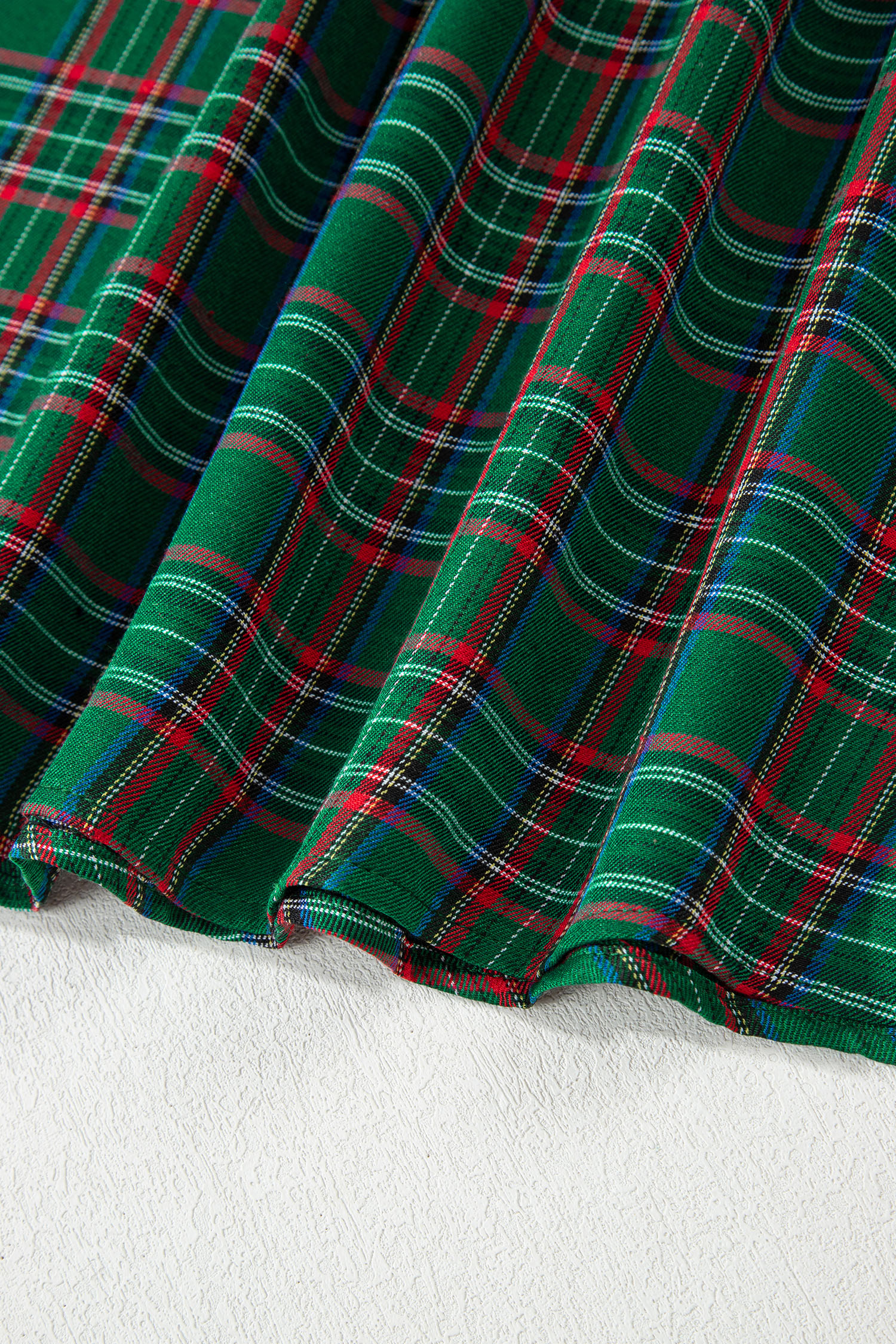Green Tartan Plaid Square Neck Puff Sleeve Knot Waist Flared Midi Dress view 14