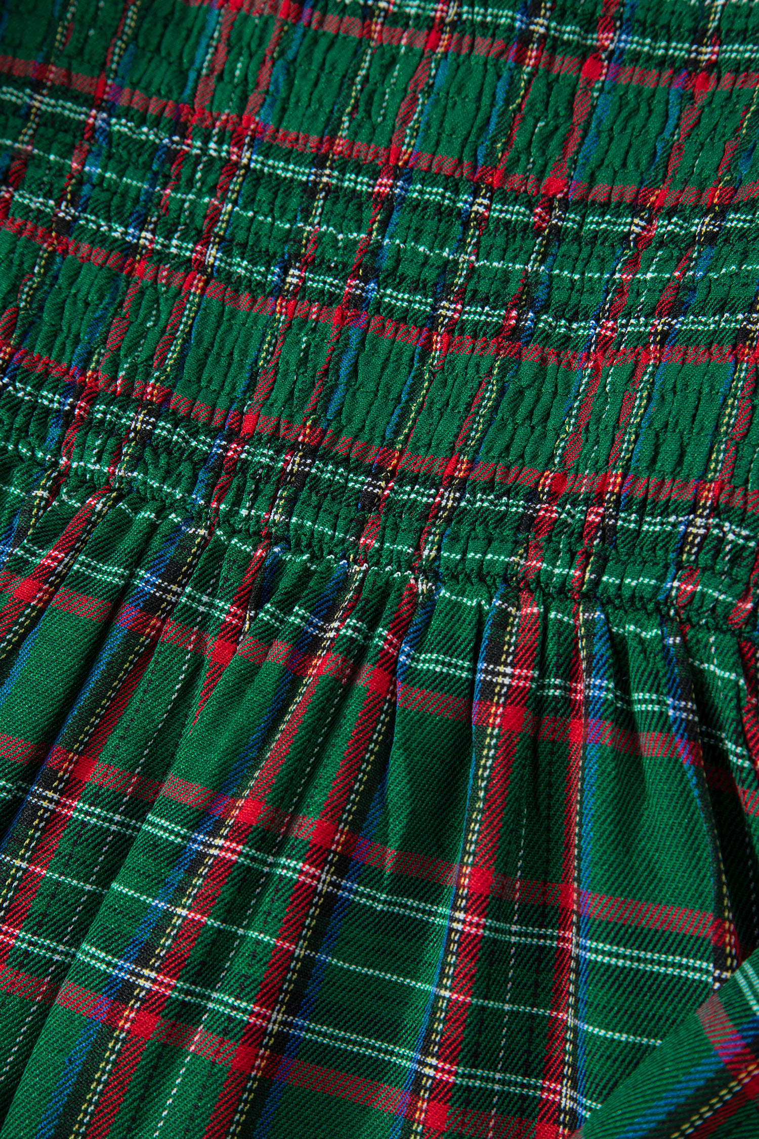 Green Tartan Plaid Square Neck Puff Sleeve Knot Waist Flared Midi Dress view 17