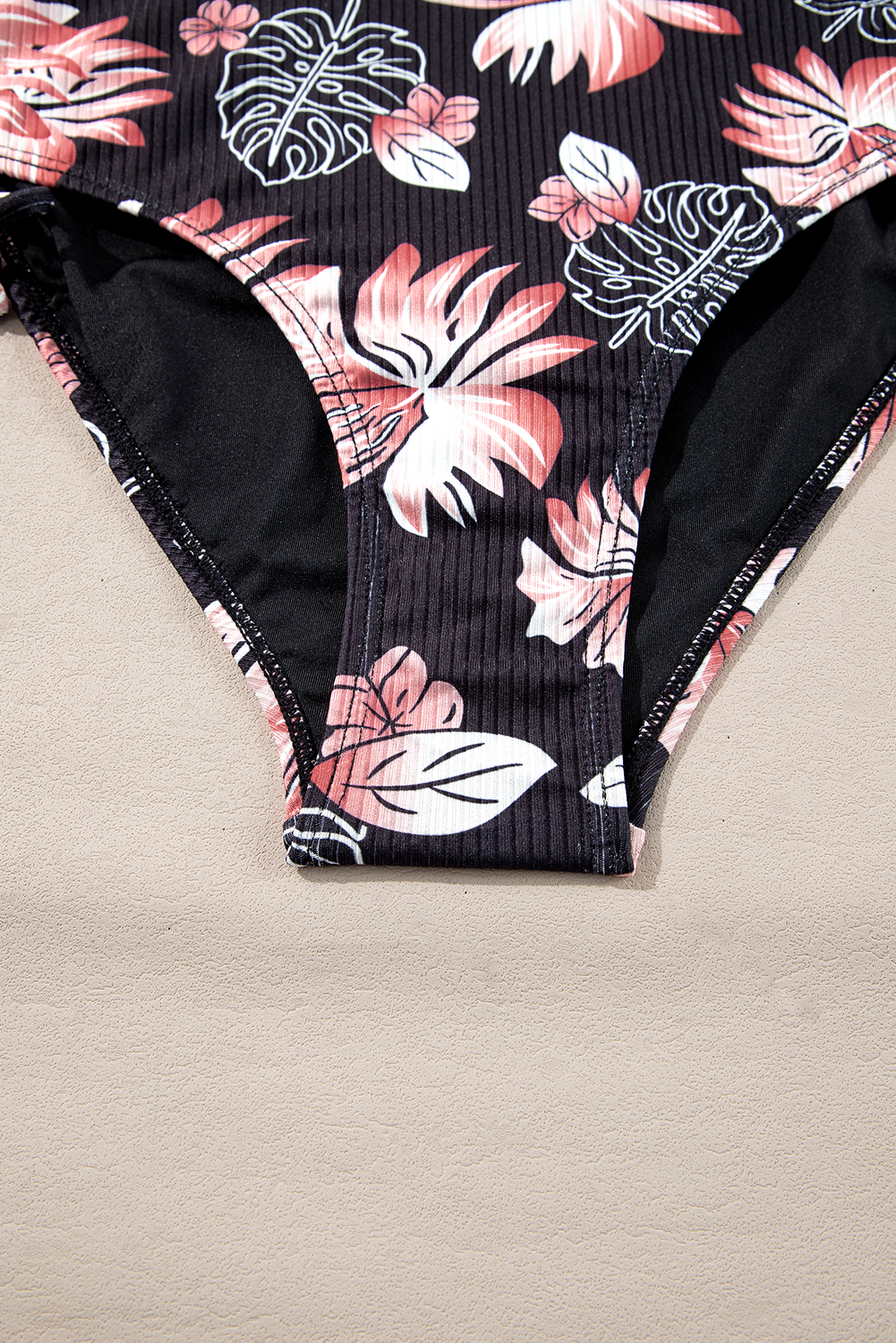 Black Ribbed Knit High Waist 2pcs Bikini Swimsuit view 9