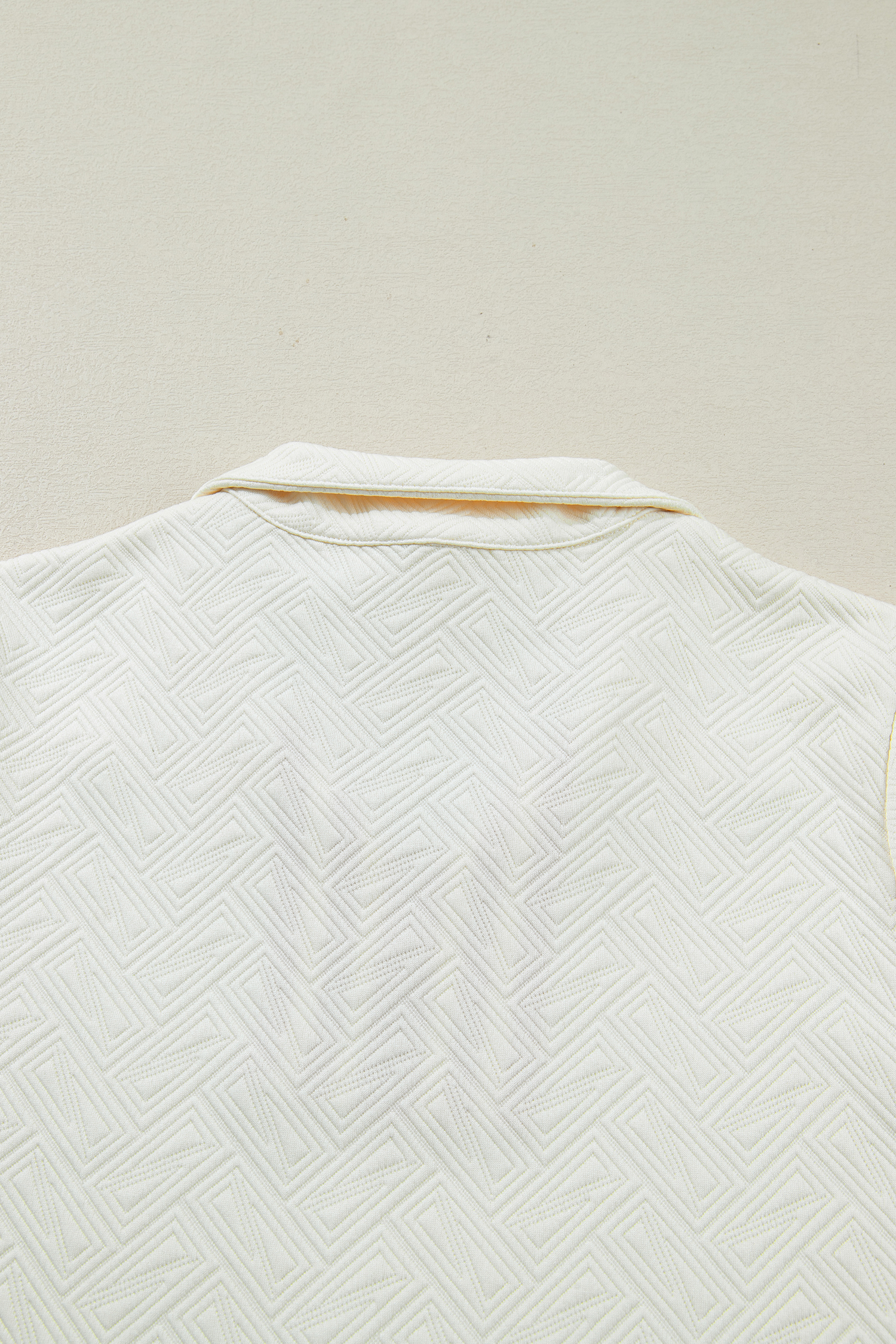 White Textured Knit Contrast Striped Accent Zipped Collar Pullover Top view 15