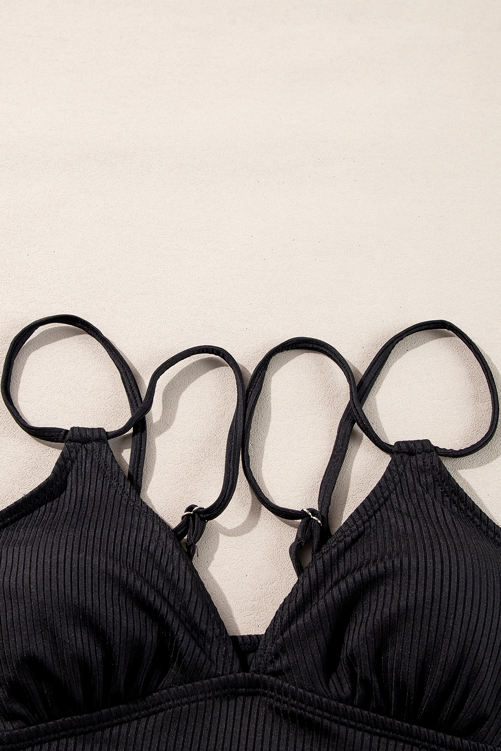 Black Ribbed Knit High Waist 2pcs Bikini Swimsuit view 14
