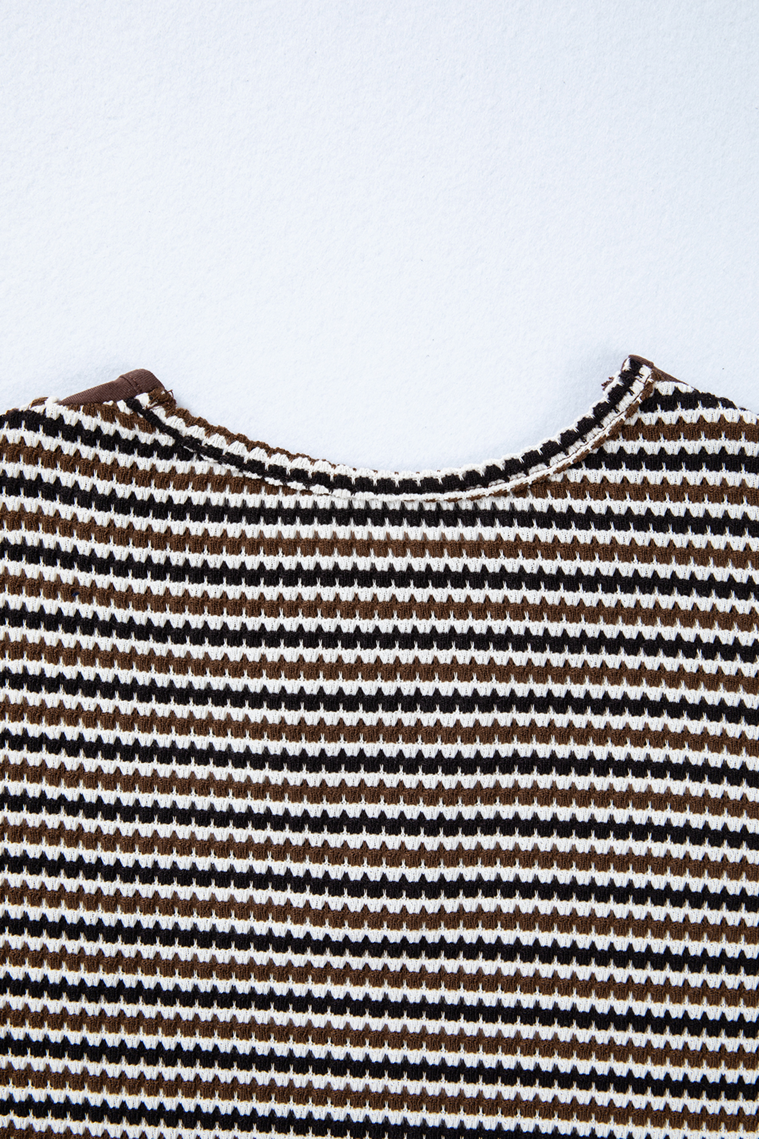 Brown Faux Two Piece Textured Striped Round Neck Long Sleeve T Shirt view 18