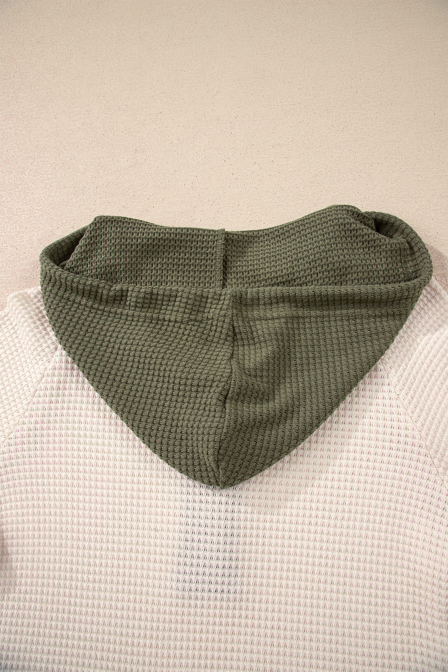 White Waffle Contrast Half Buttoned Hooded Pullover Top view 7