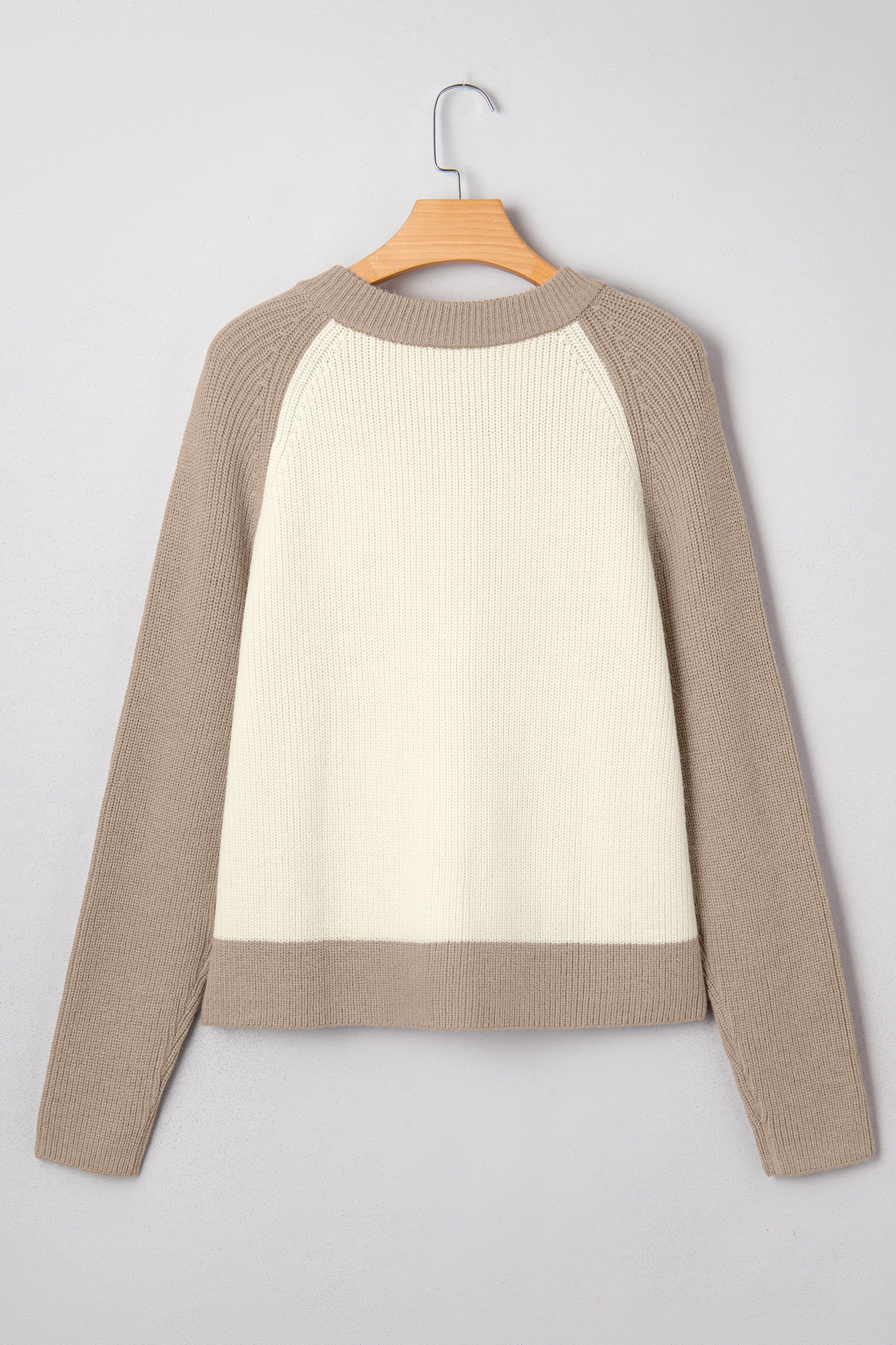 White Color Block Ribbed Knit Button Down Sweater Cardigan view 14