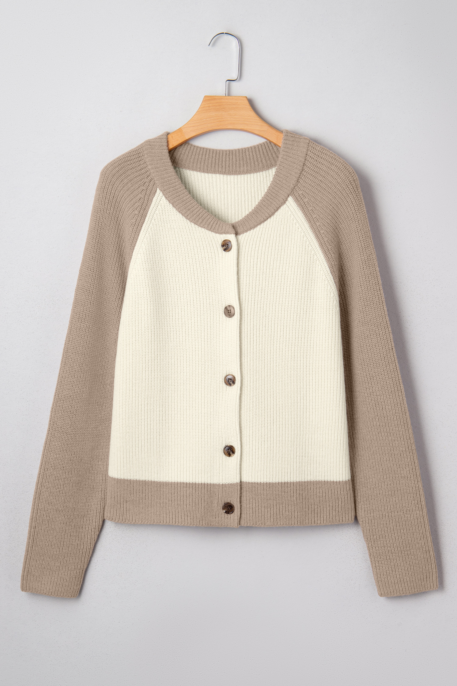 White Color Block Ribbed Knit Button Down Sweater Cardigan view 13