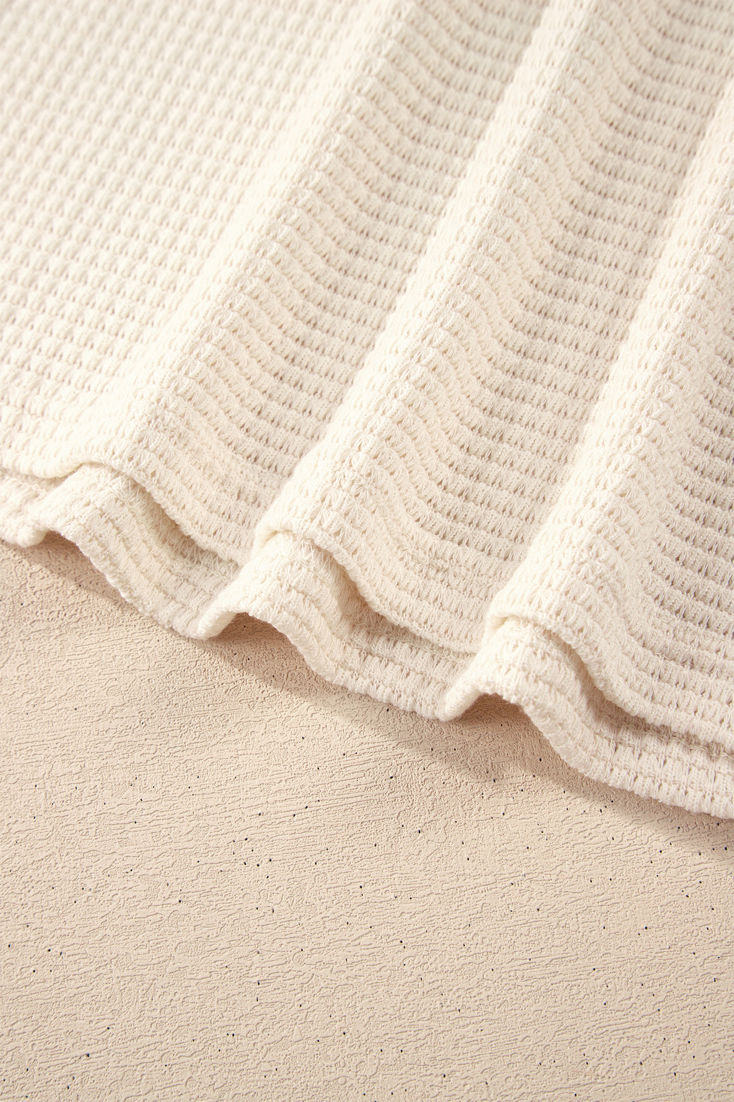 White Waffle Contrast Half Buttoned Hooded Pullover Top view 11