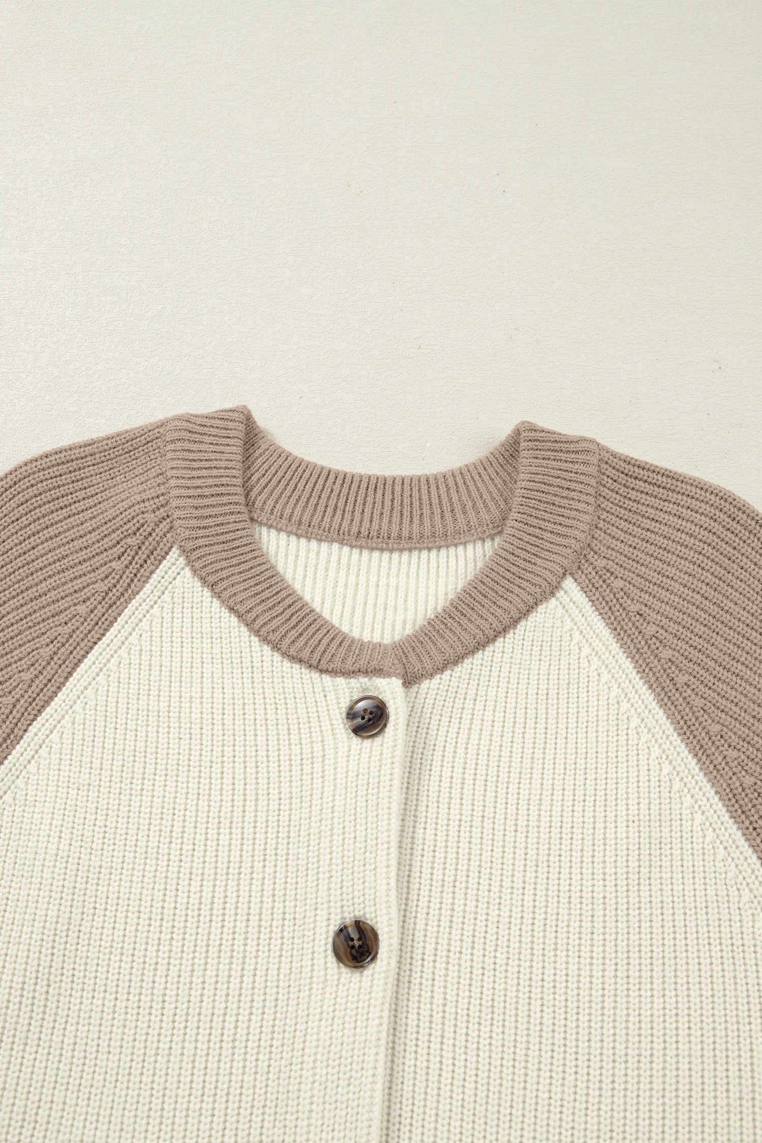 White Color Block Ribbed Knit Button Down Sweater Cardigan view 15
