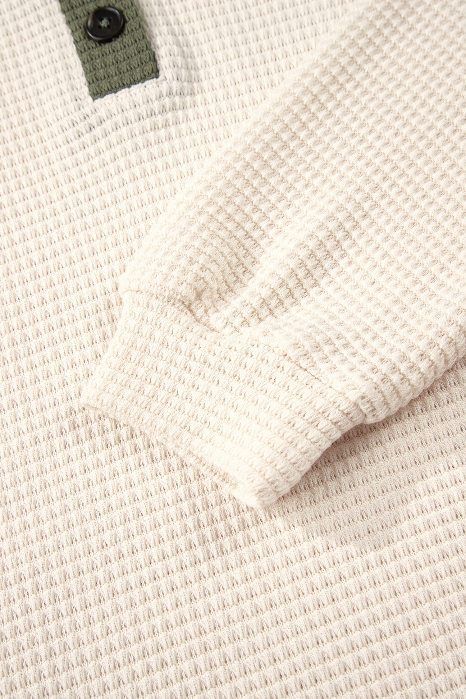 White Waffle Contrast Half Buttoned Hooded Pullover Top view 8