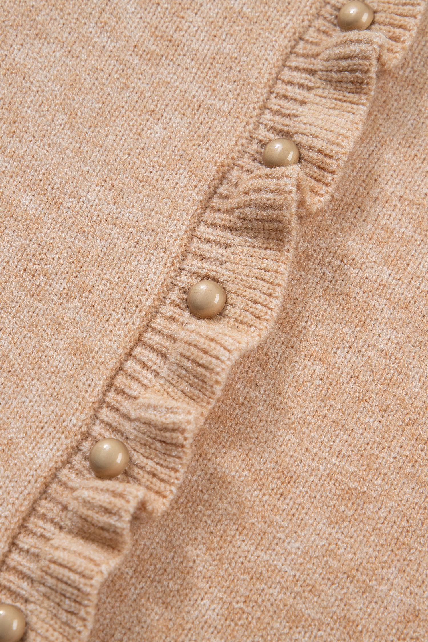 Oatmeal Ruffle Trim Gold Button Sweater Cardigan view 19