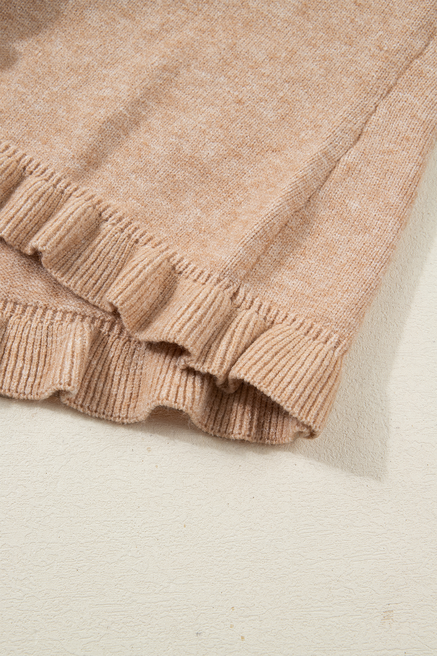 Oatmeal Ruffle Trim Gold Button Sweater Cardigan view 17