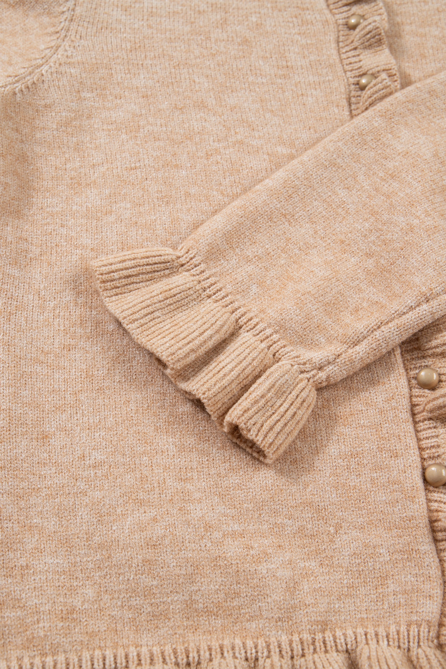 Oatmeal Ruffle Trim Gold Button Sweater Cardigan view 18