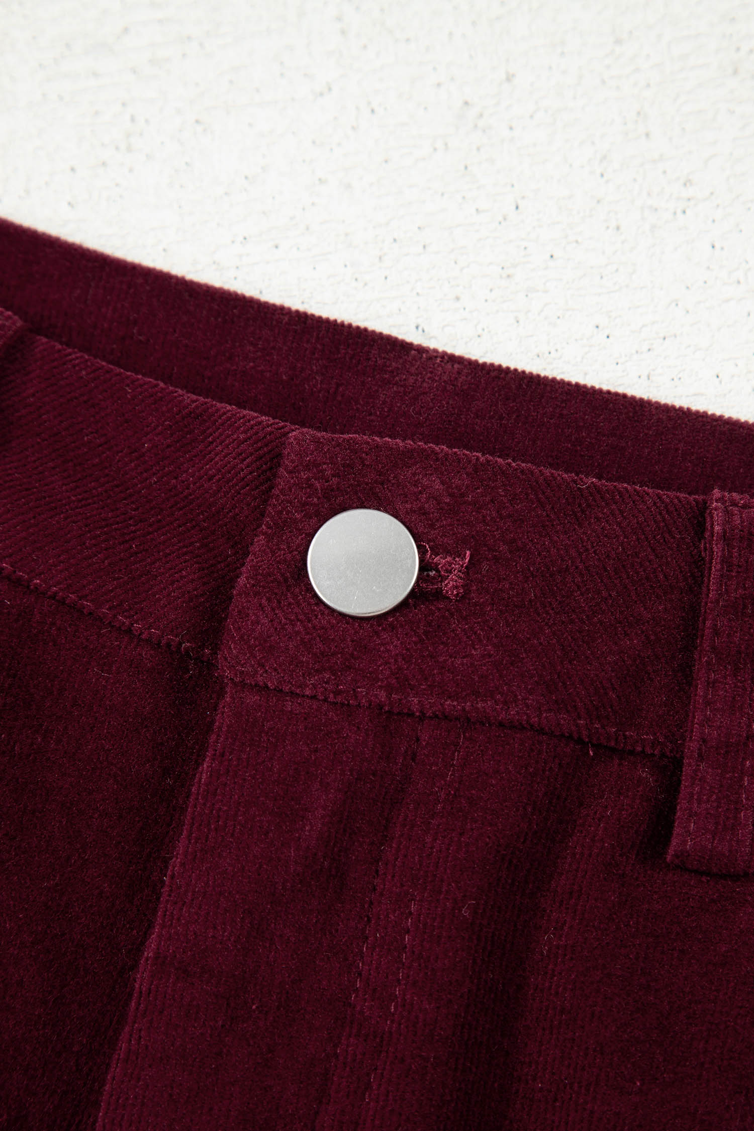 Burgundy Corduroy Solid Color High Waist Wide Leg Pants view 14