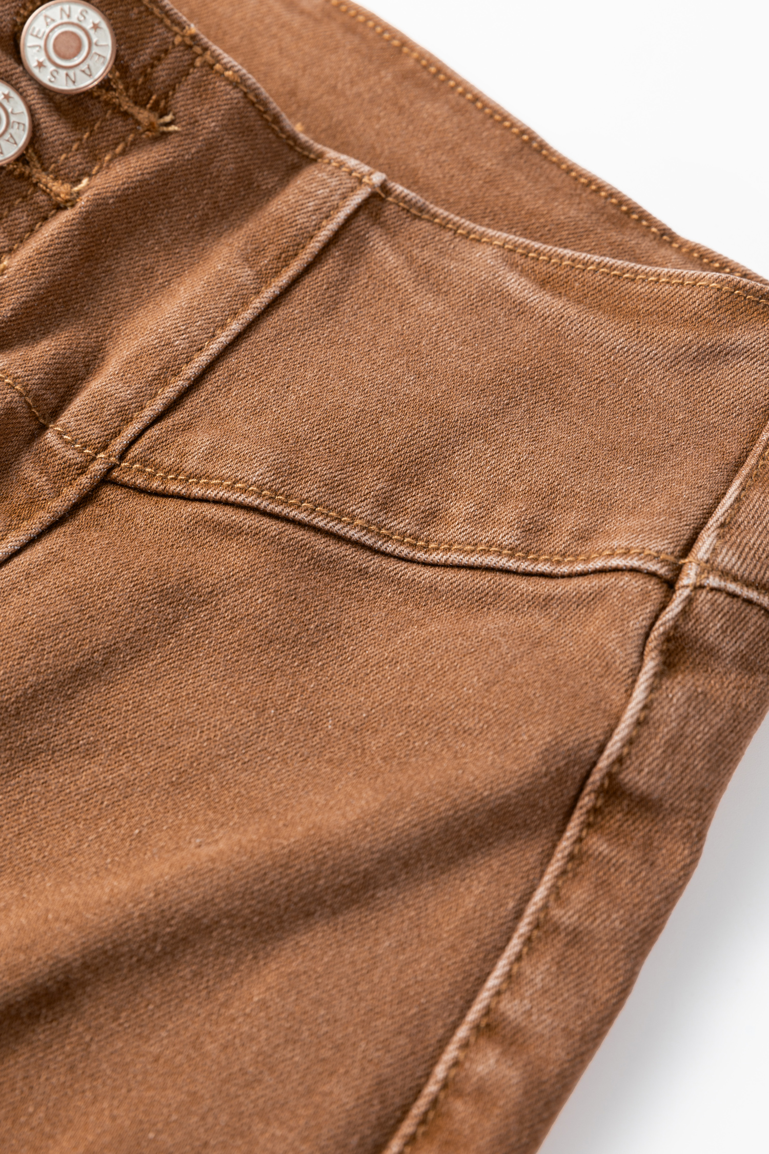Coffee High Waist Button Fly Seamed Raw Hem Flare Jeans view 7