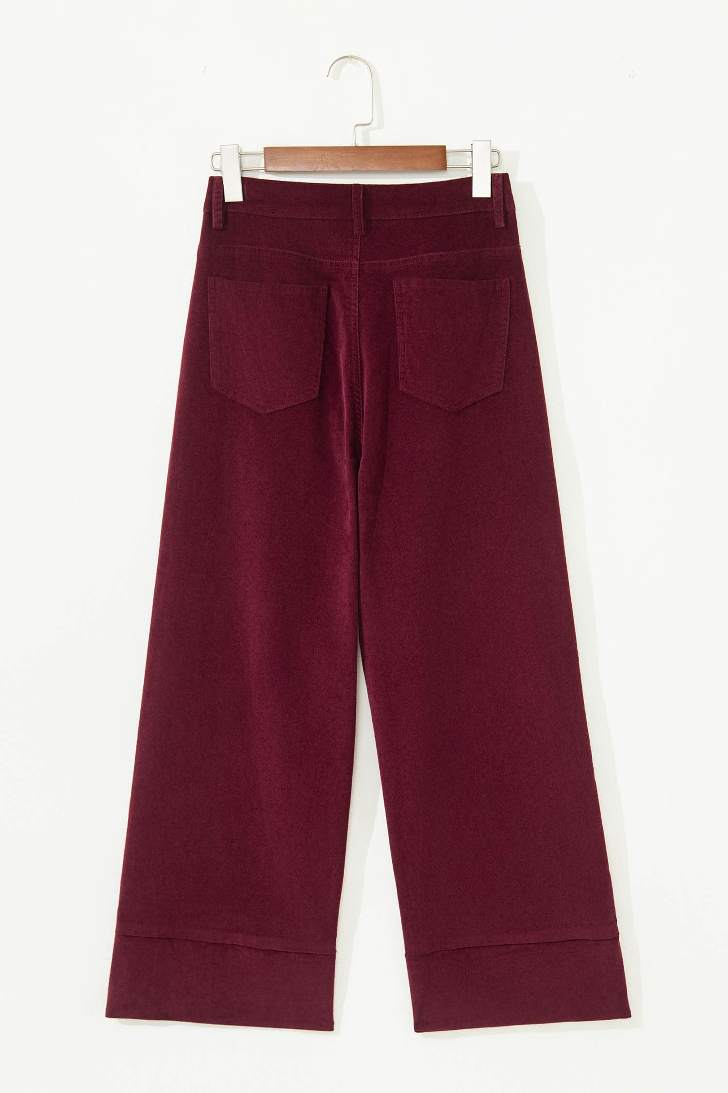Burgundy Corduroy Solid Color High Waist Wide Leg Pants view 7