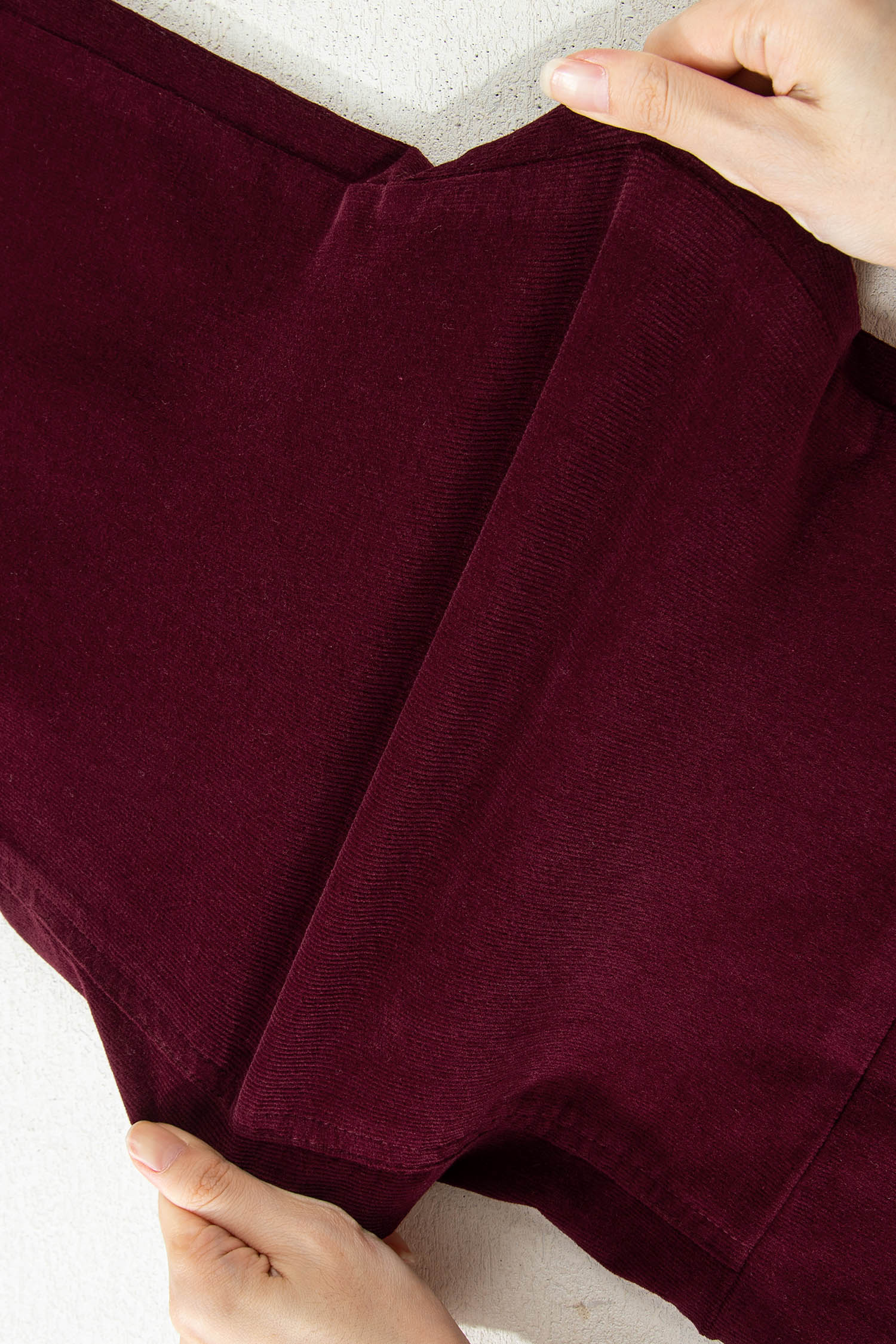 Burgundy Corduroy Solid Color High Waist Wide Leg Pants view 9