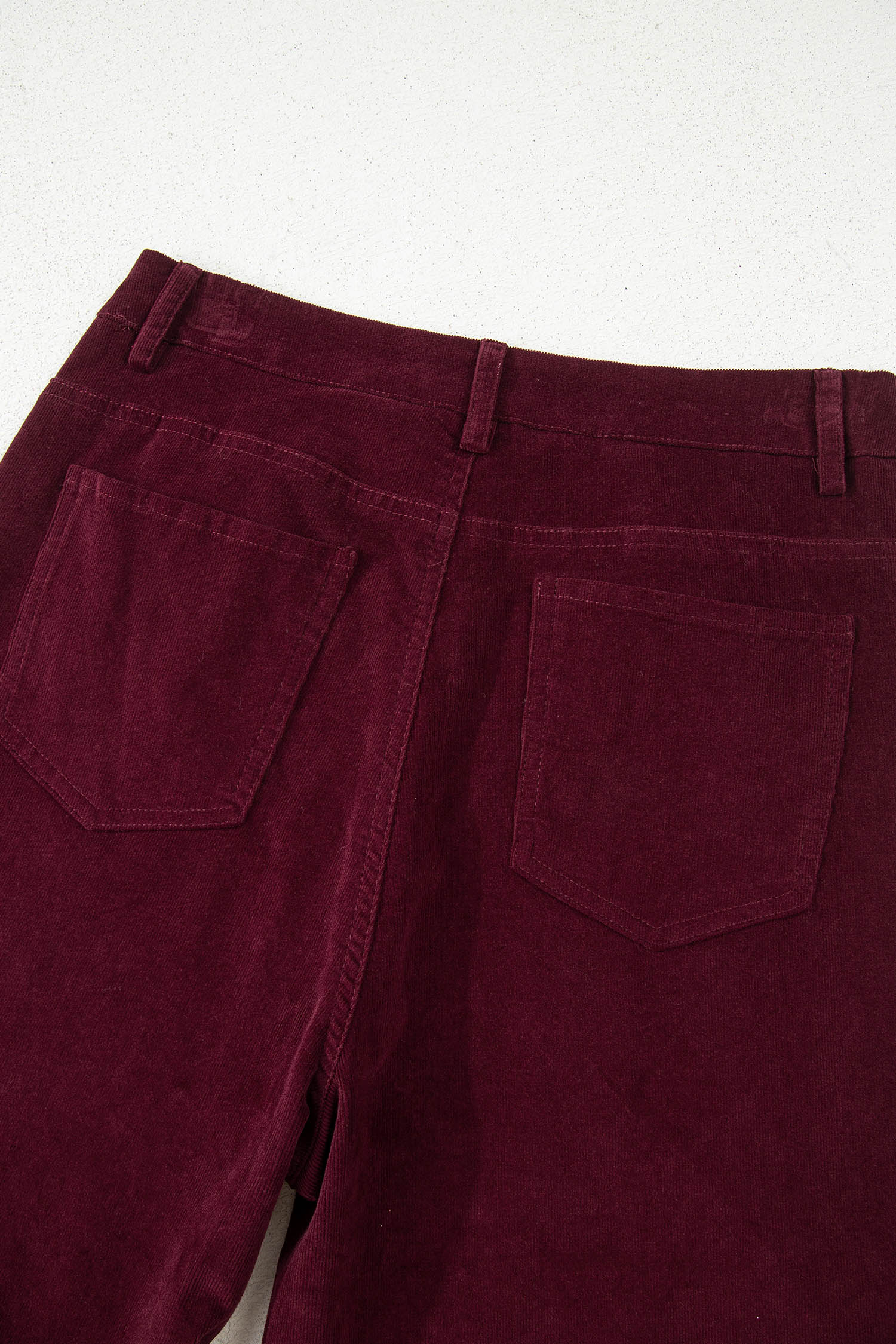 Burgundy Corduroy Solid Color High Waist Wide Leg Pants view 17