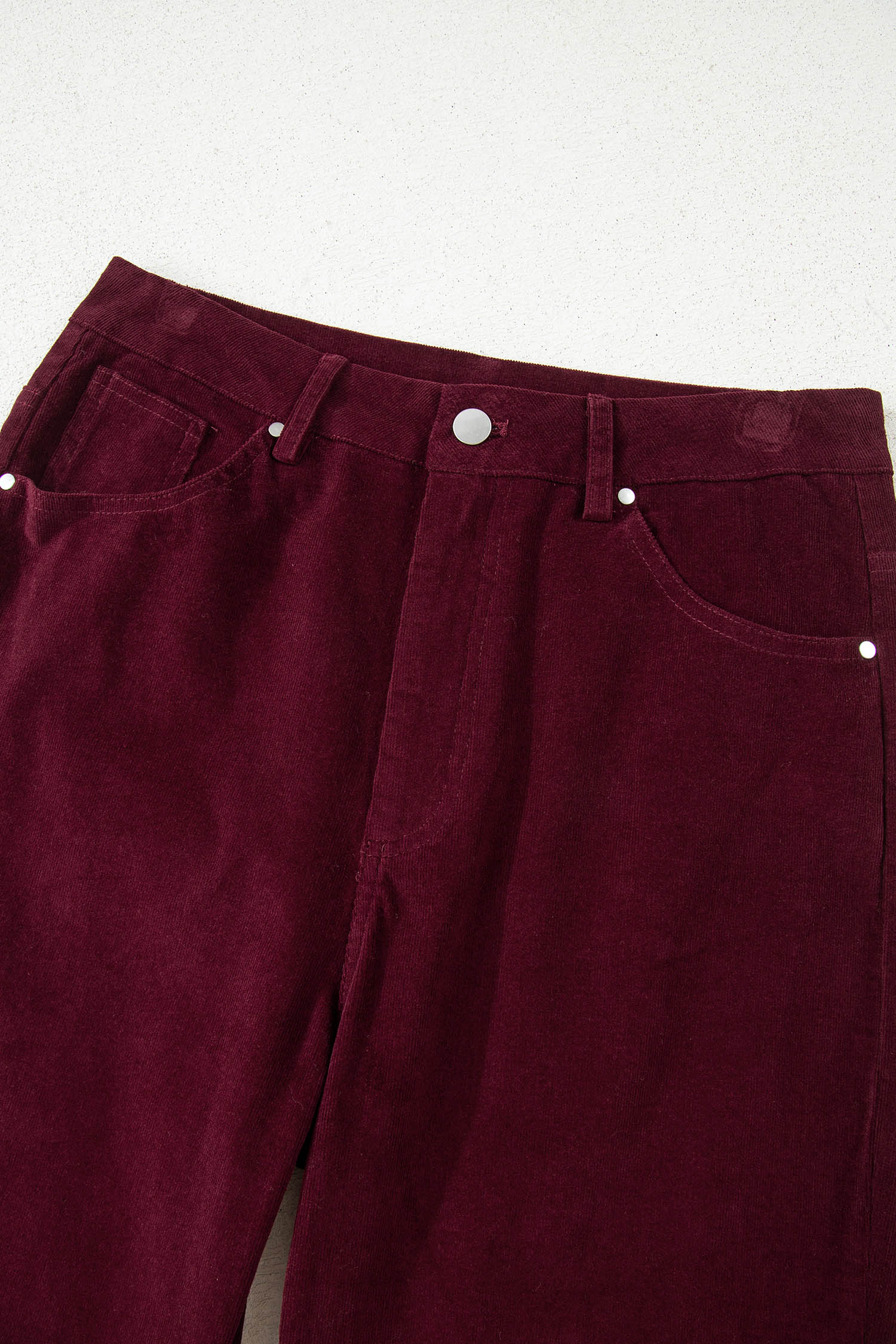 Burgundy Corduroy Solid Color High Waist Wide Leg Pants view 16
