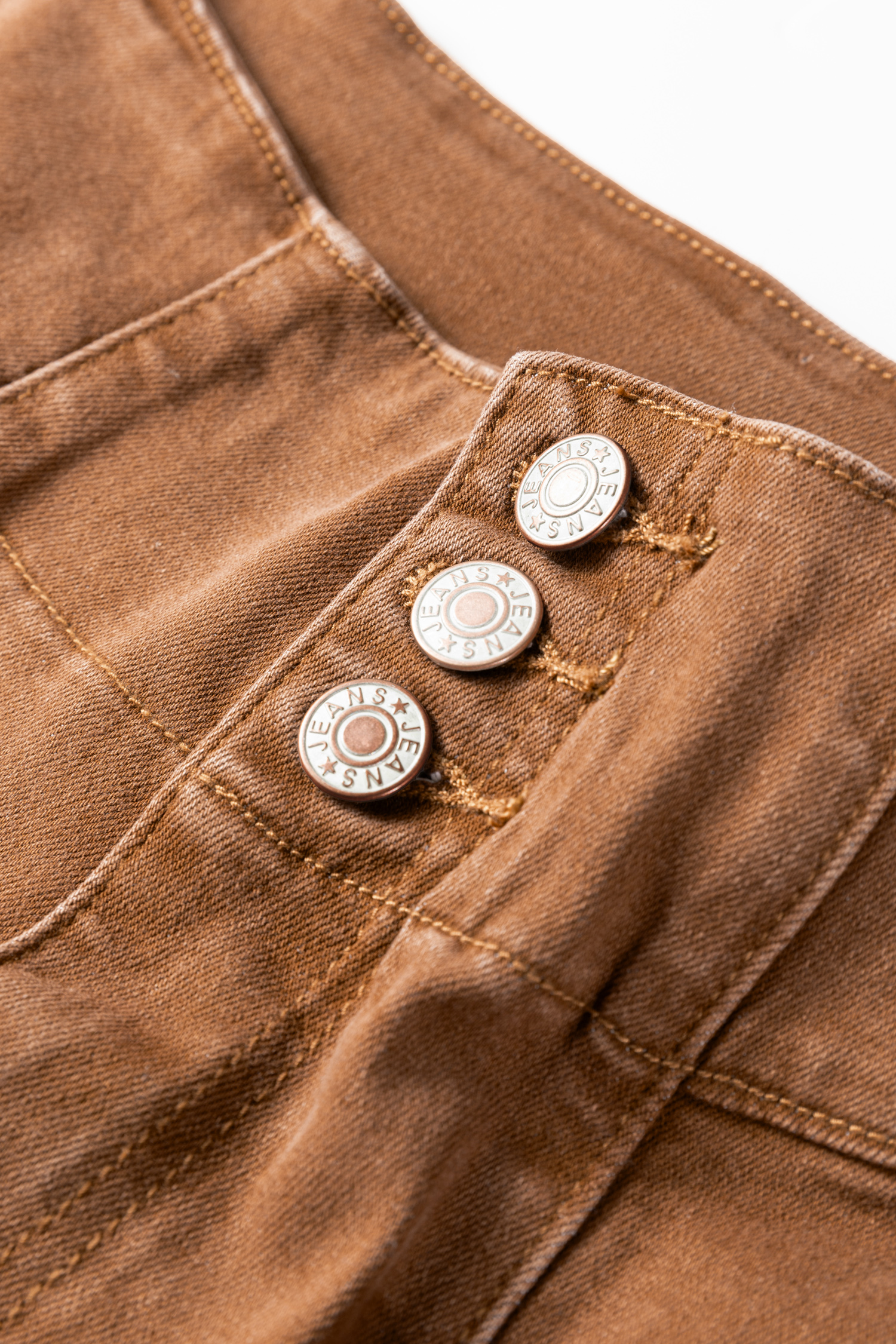Coffee High Waist Button Fly Seamed Raw Hem Flare Jeans view 5