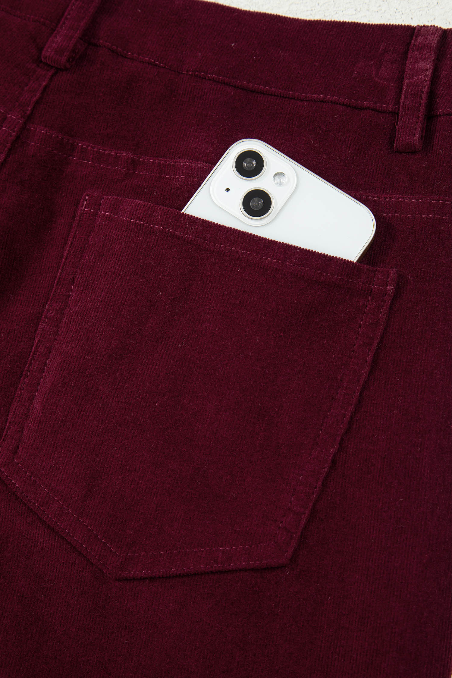 Burgundy Corduroy Solid Color High Waist Wide Leg Pants view 11