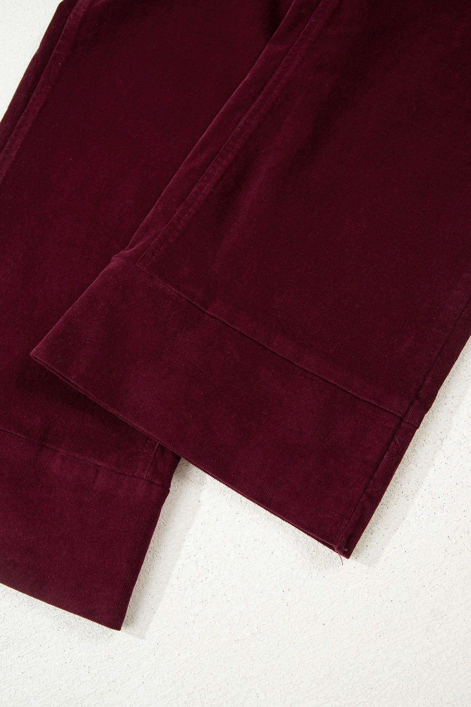 Burgundy Corduroy Solid Color High Waist Wide Leg Pants view 12