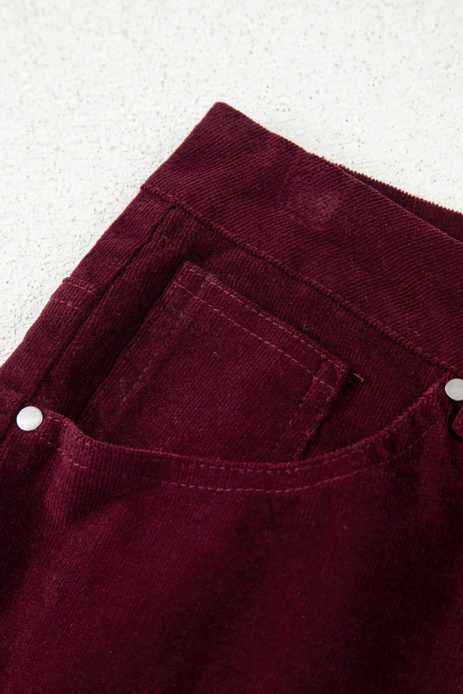 Burgundy Corduroy Solid Color High Waist Wide Leg Pants view 15