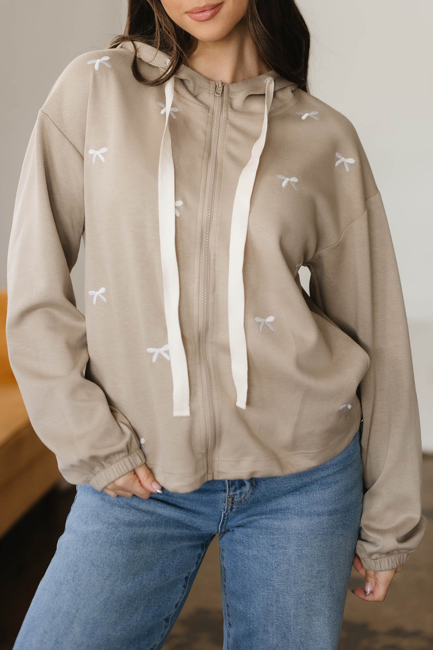Goat Contrast Bow Embroidered Zip Up Jacket Hoodie view 8
