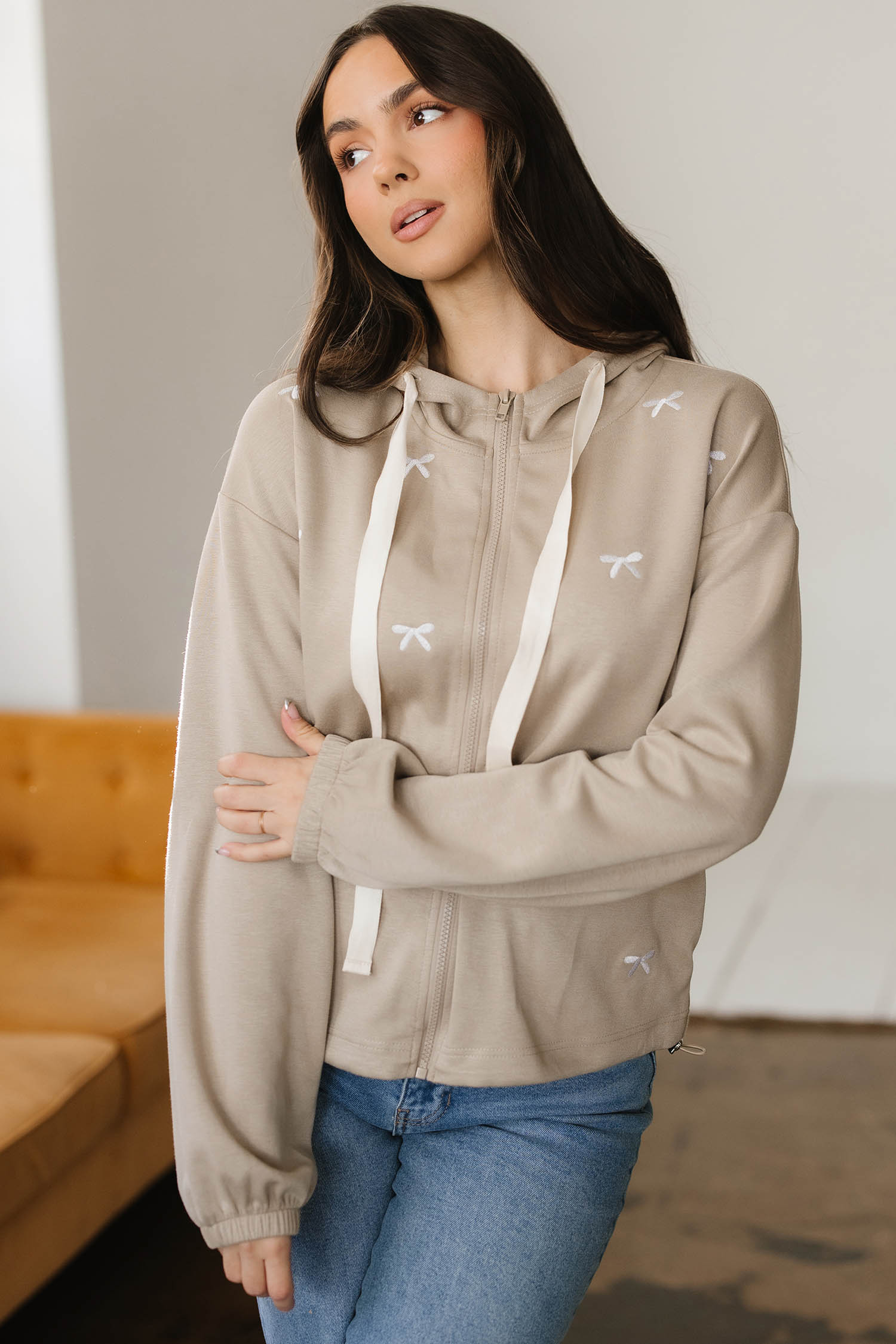 Goat Contrast Bow Embroidered Zip Up Jacket Hoodie view 4