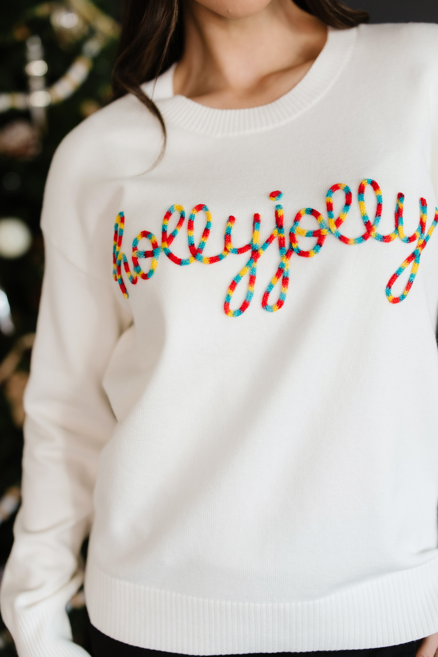 Beige Colorful Holly Jolly Christmas Knit Loose Sweater view 8