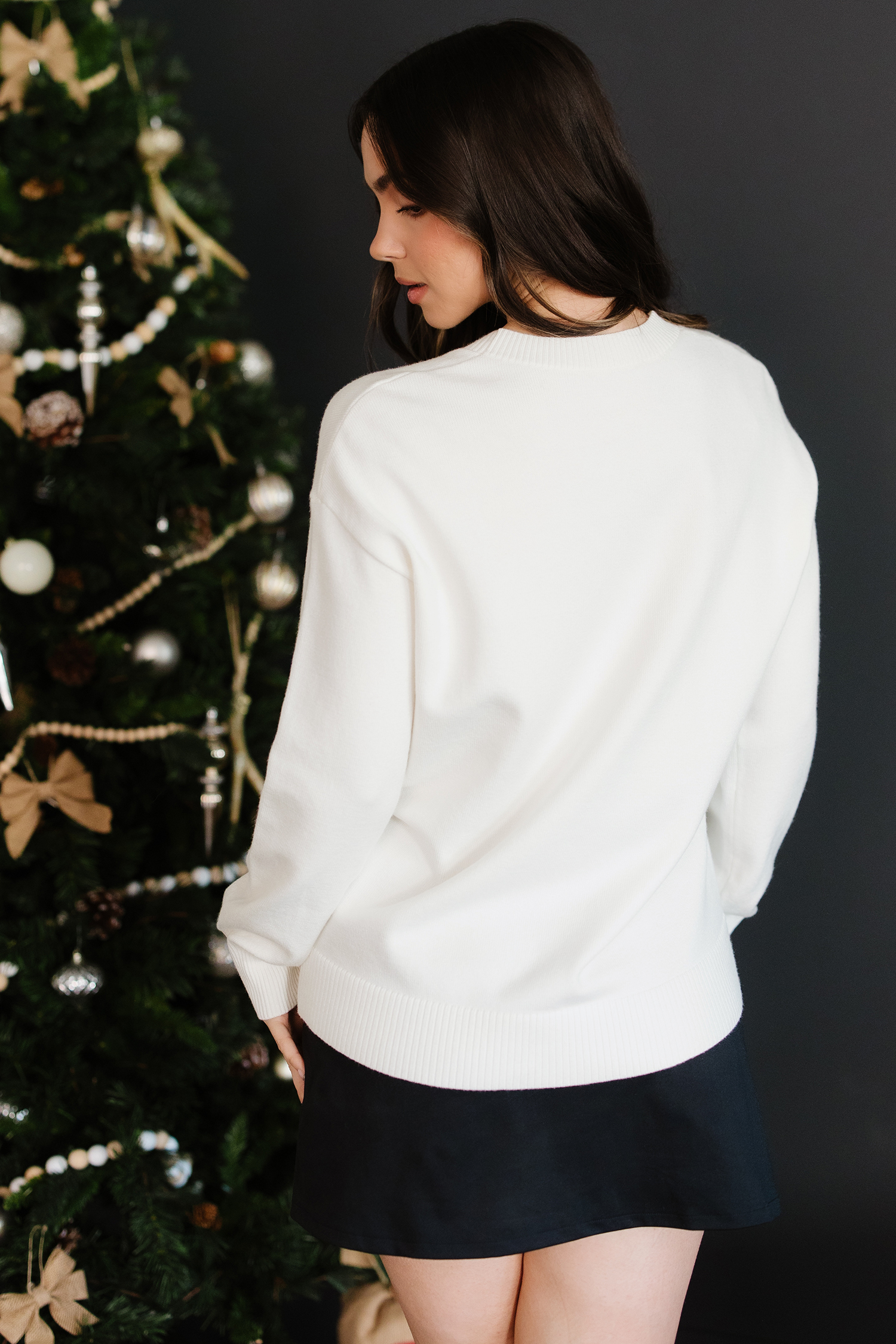 Beige Colorful Holly Jolly Christmas Knit Loose Sweater view 2