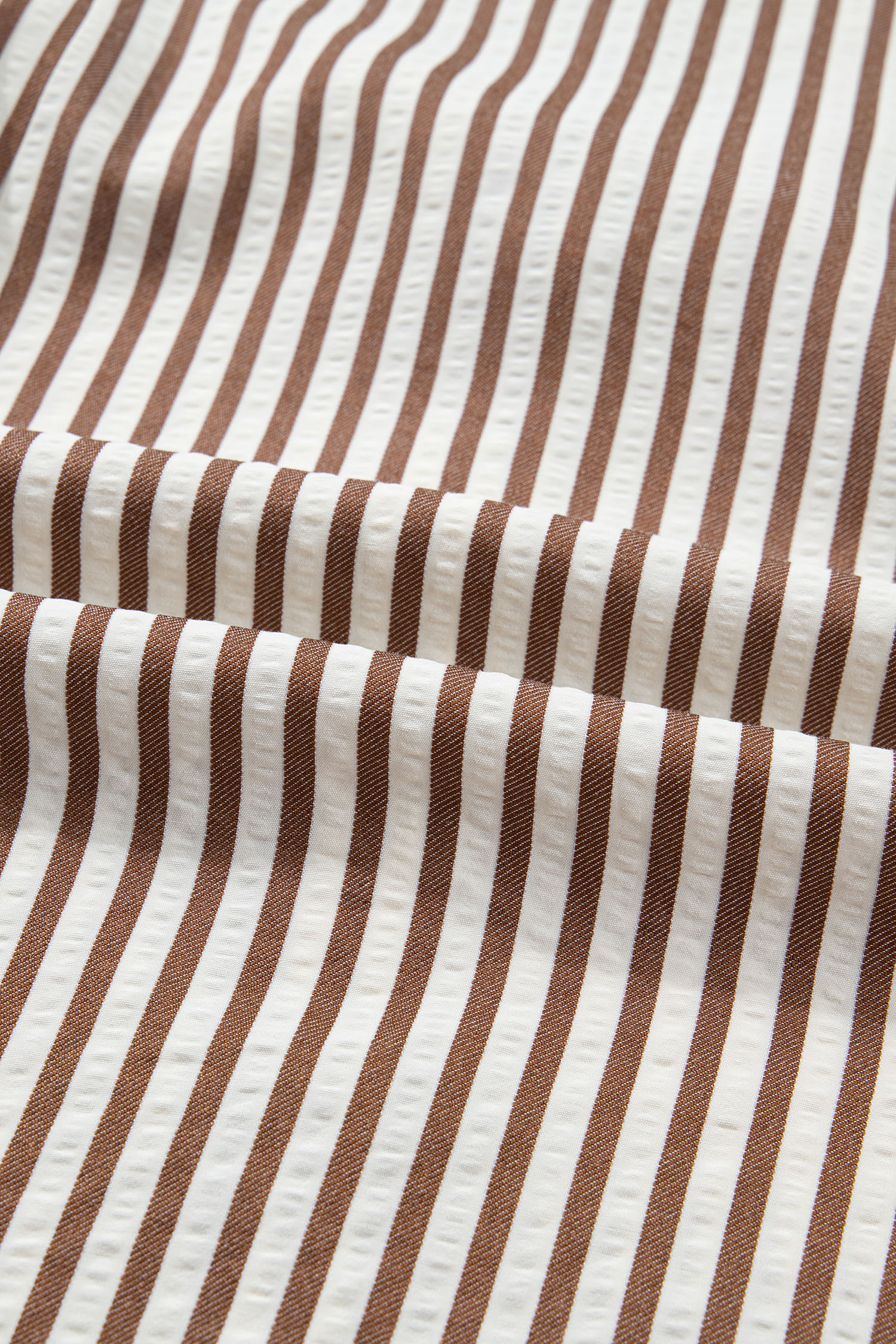 Brown Stripe Knot Waist Puff Sleeve Button Down Mini Shirt Dress view 22
