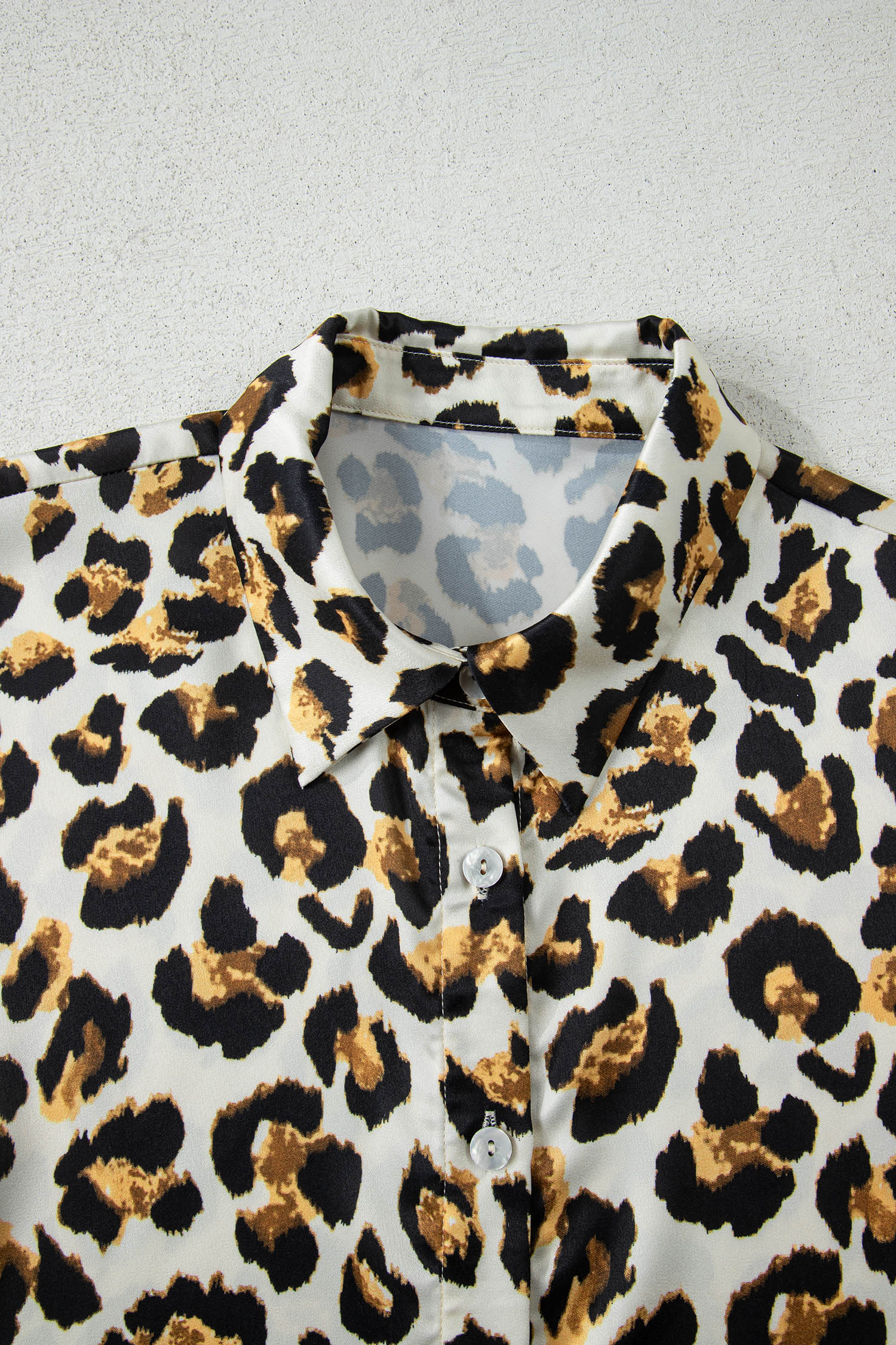 Khaki Leopard Print Ruffle Trim 3/4 Sleeve Loose Shirt view 15