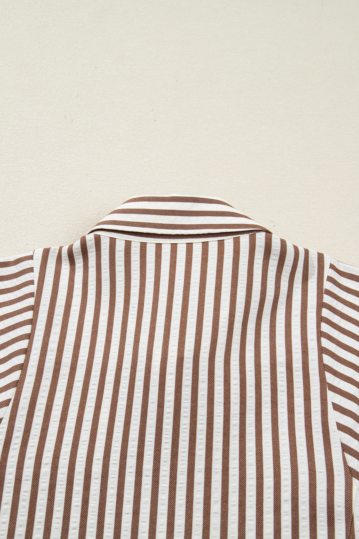 Brown Stripe Knot Waist Puff Sleeve Button Down Mini Shirt Dress view 21