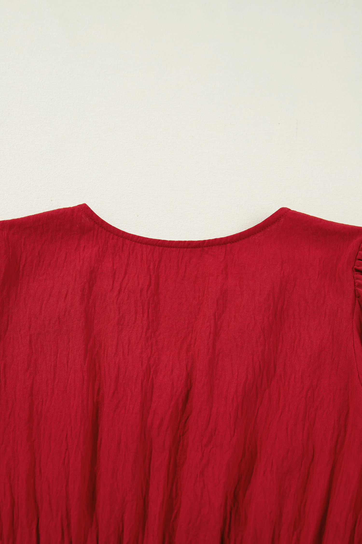 Racing Red Contrast Embroidered Detail Cinched Waist Tiered Long Sleeve Maxi Dress view 19