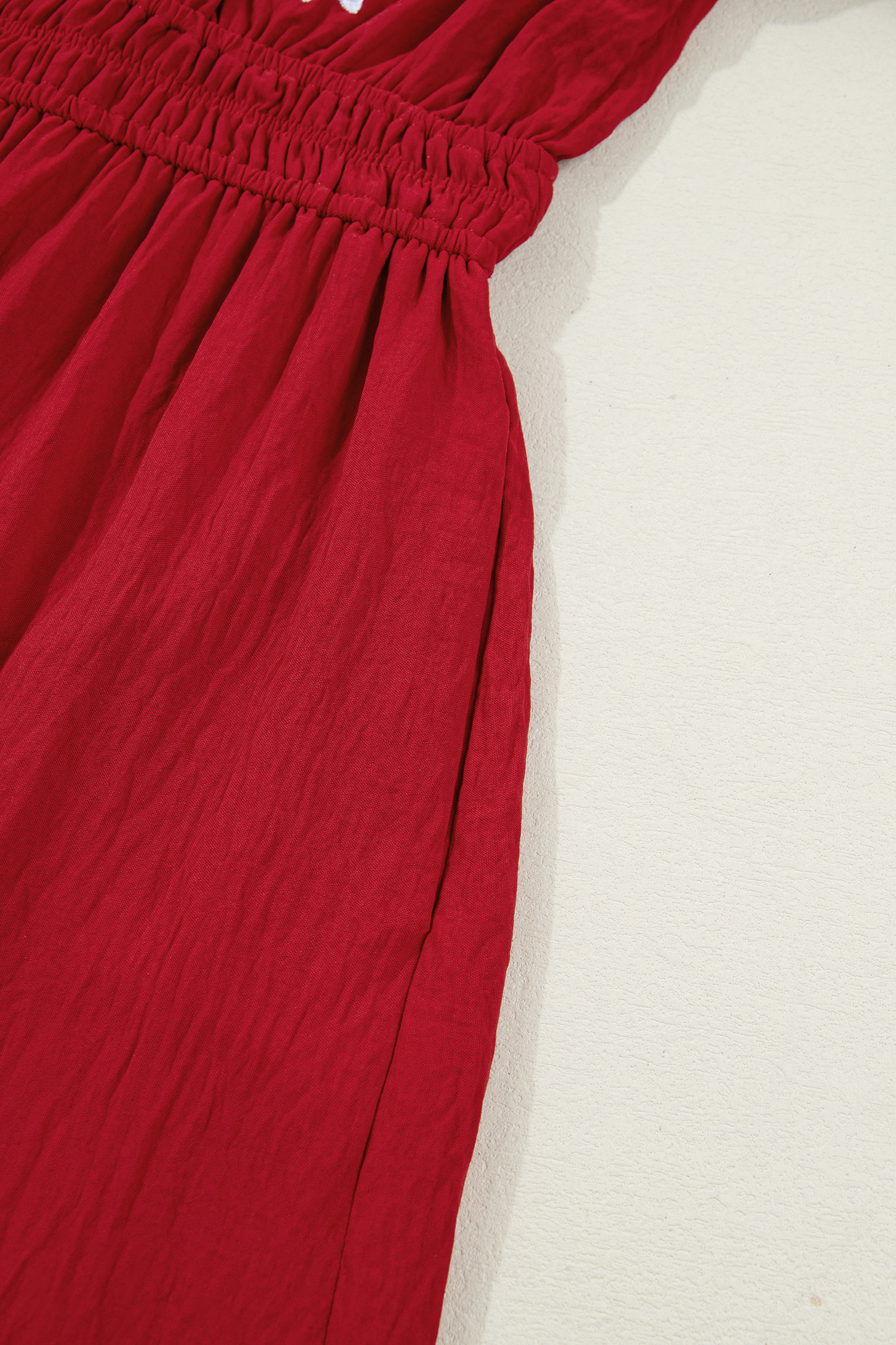 Racing Red Contrast Embroidered Detail Cinched Waist Tiered Long Sleeve Maxi Dress view 14
