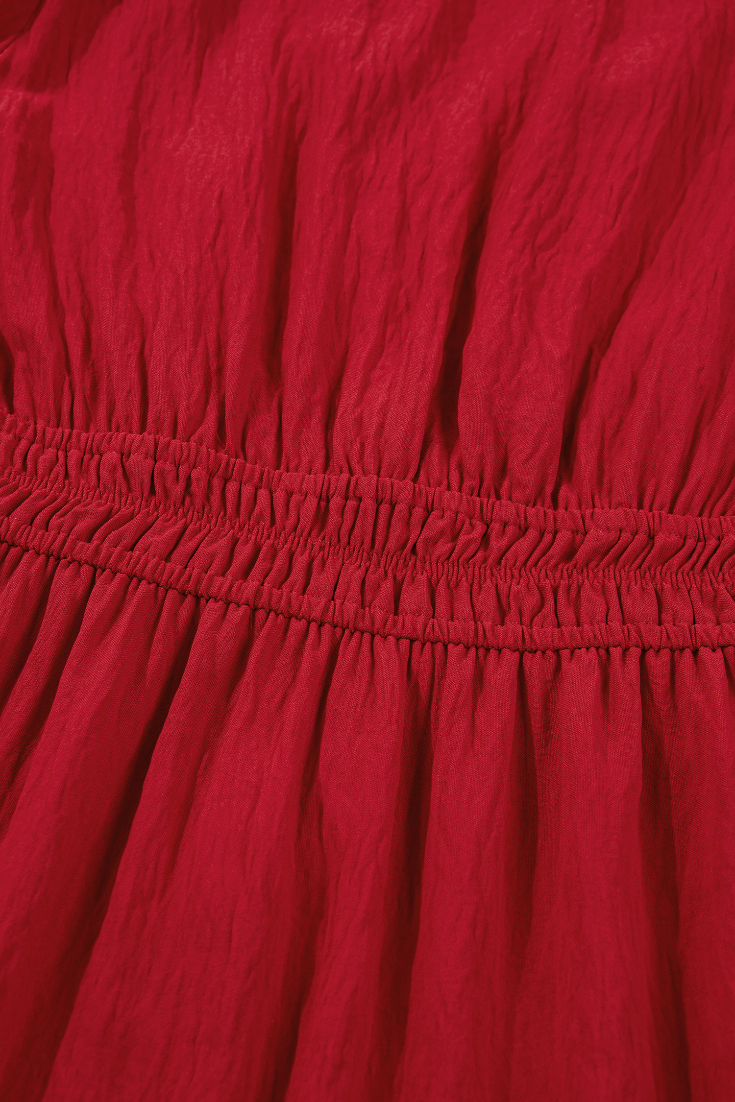 Racing Red Contrast Embroidered Detail Cinched Waist Tiered Long Sleeve Maxi Dress view 20