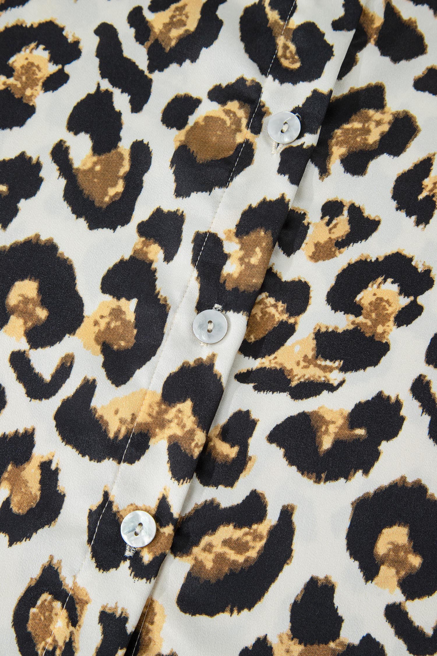 Khaki Leopard Print Ruffle Trim 3/4 Sleeve Loose Shirt view 17