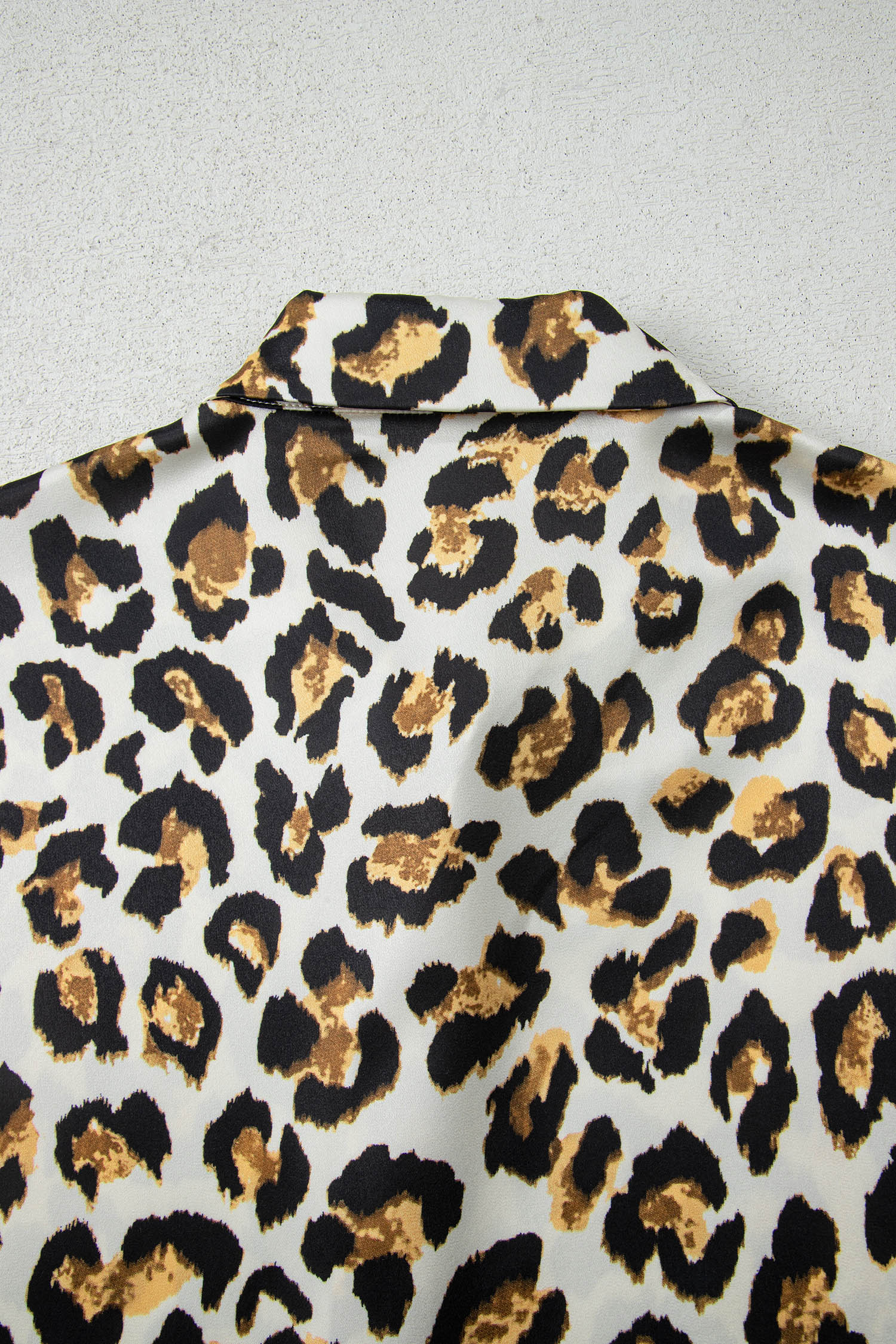 Khaki Leopard Print Ruffle Trim 3/4 Sleeve Loose Shirt view 16