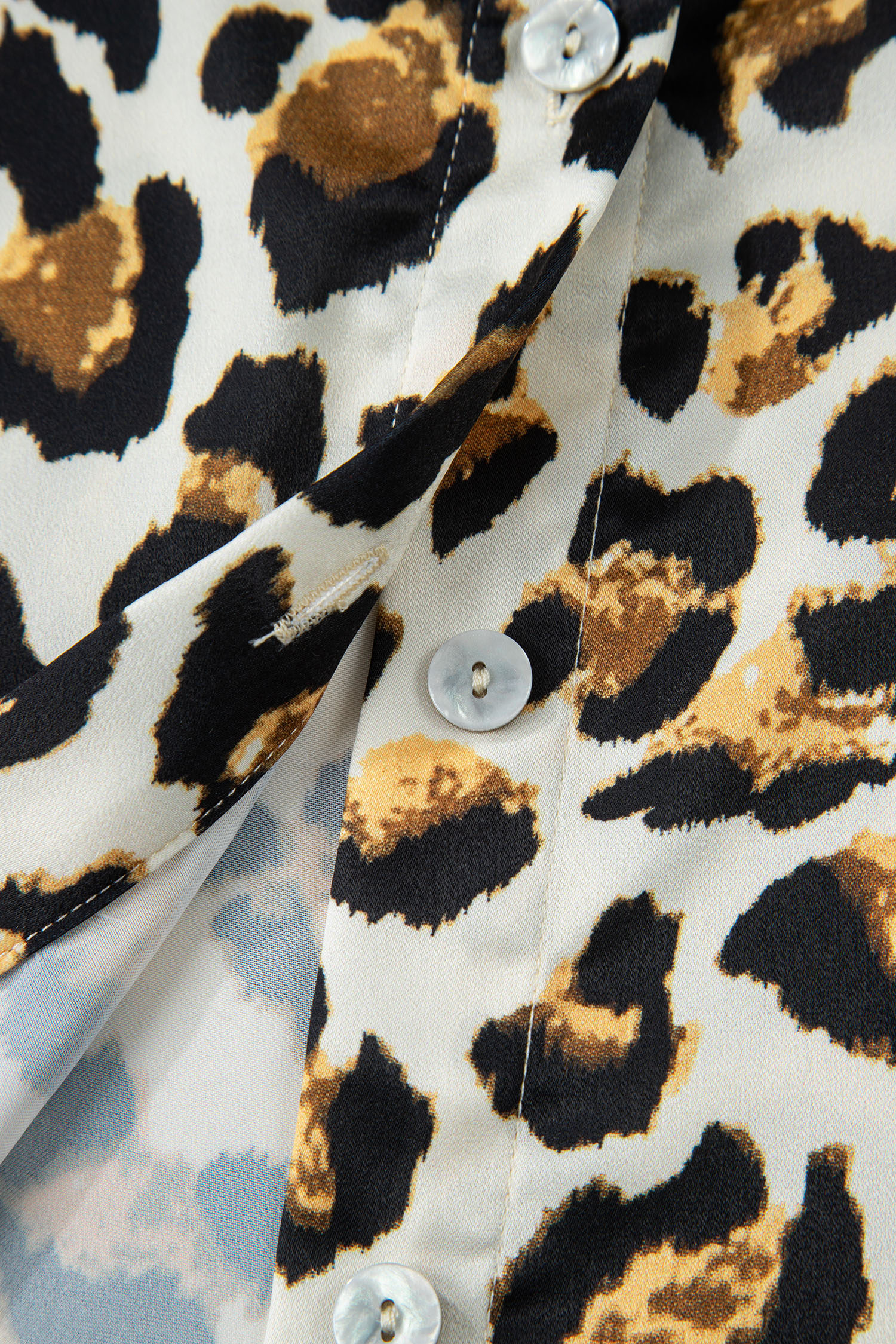 Khaki Leopard Print Ruffle Trim 3/4 Sleeve Loose Shirt view 20